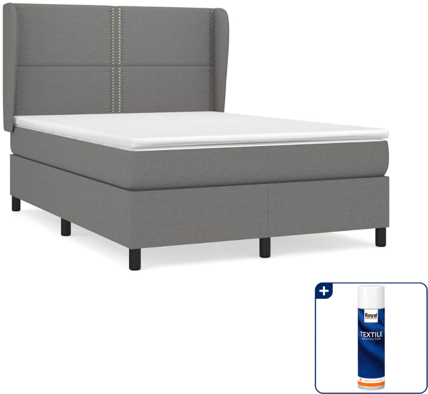 vidaXL boxspring met matras 140 x 190 cm - stof - donkergrijs - Inclusief textielbeschermer 500 ml