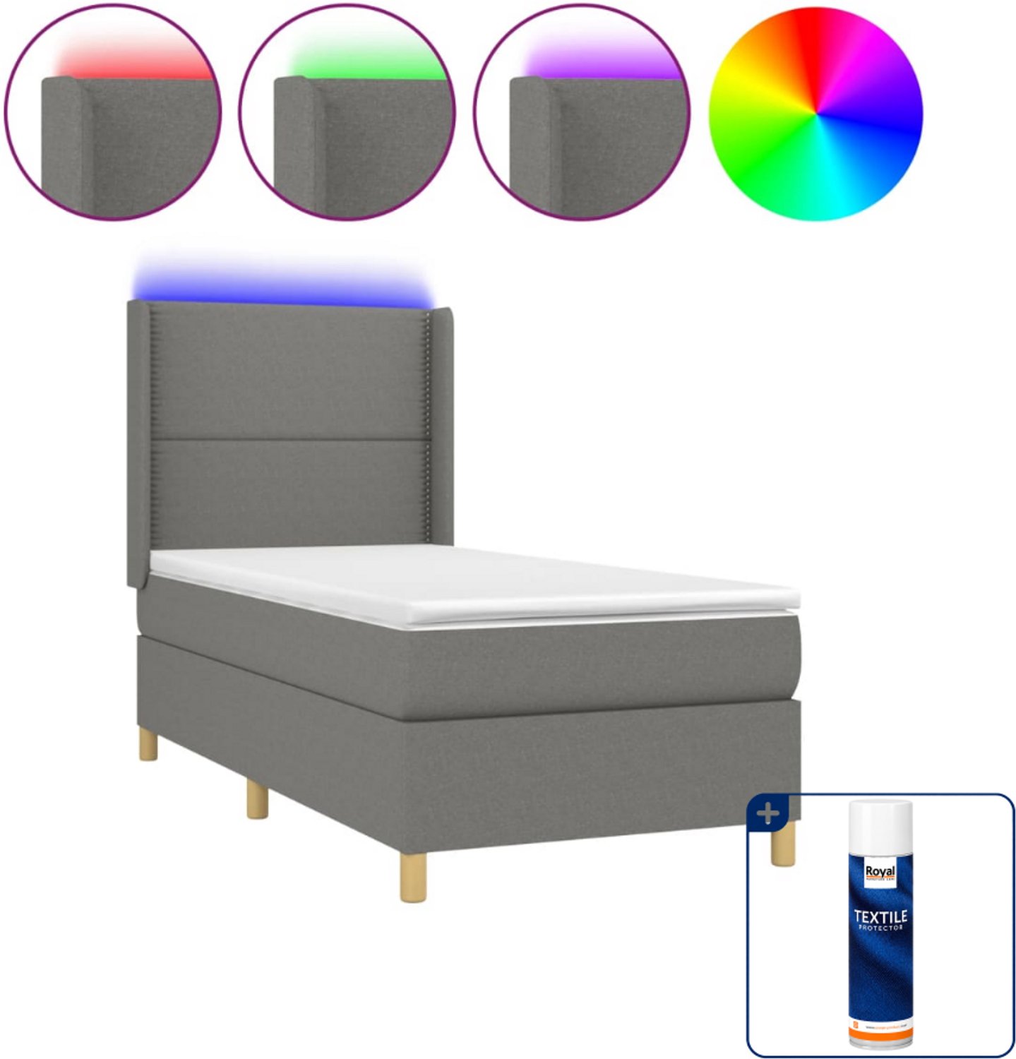 vidaXL boxspring met matras en LED - 100 x 200 cm - donkergrijs - Inclusief textielbeschermer 500 ml
