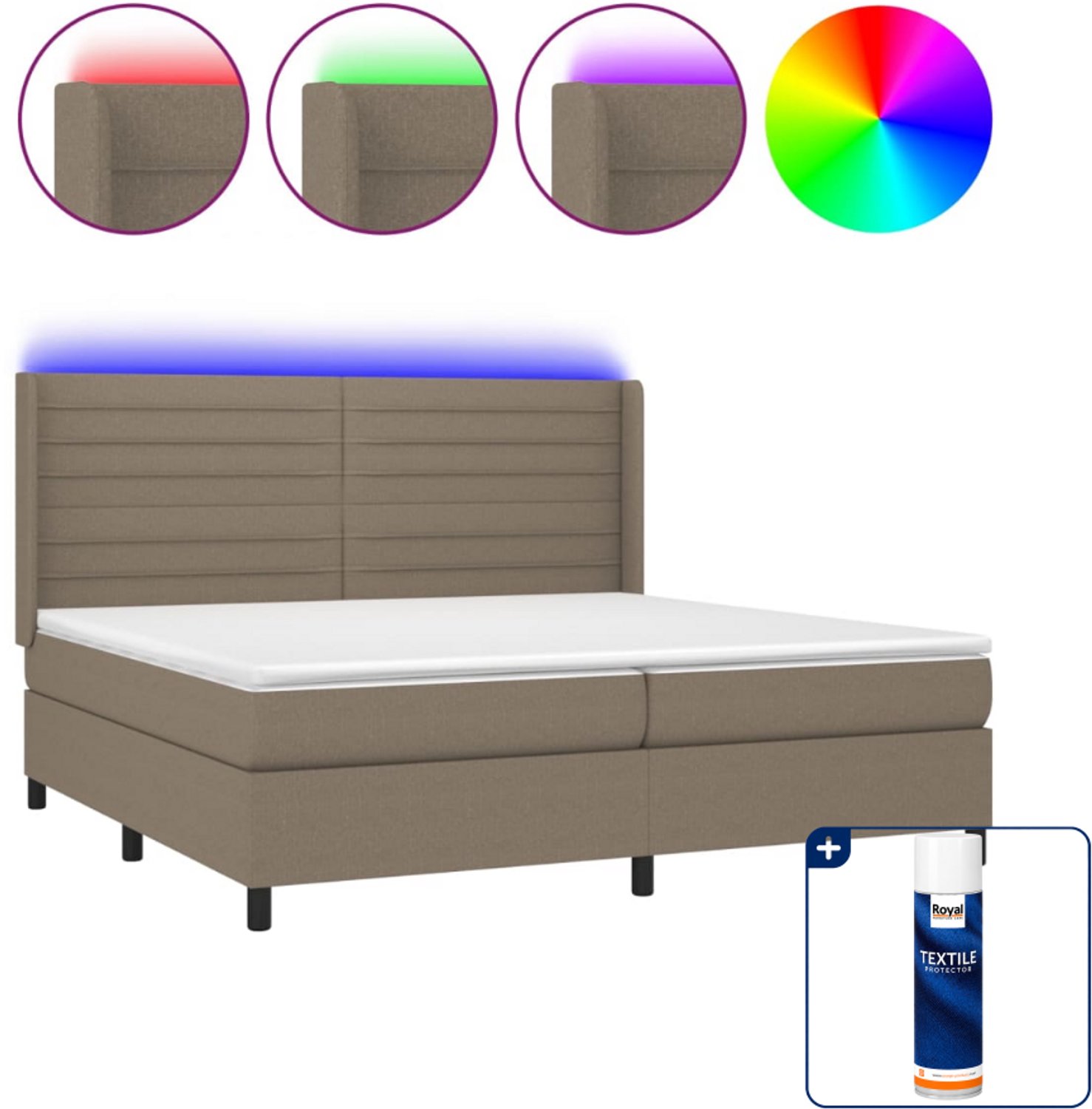 vidaXL Boxspring met matras en LED - 200 x 200 cm - taupe - Inclusief textielbeschermer 500 ml