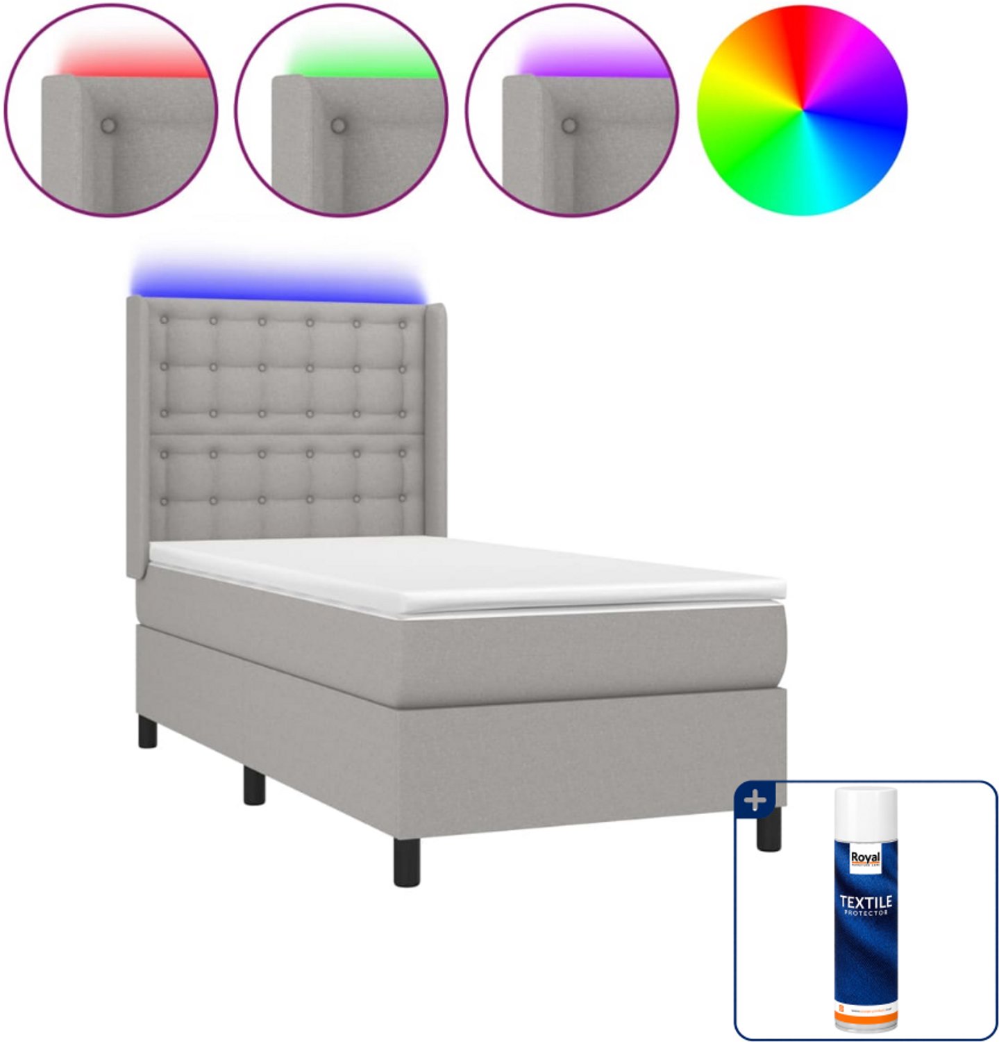 vidaXL boxspring met matras en LED - 80 x 200 cm - lichtgrijs - Inclusief textielbeschermer 500 ml
