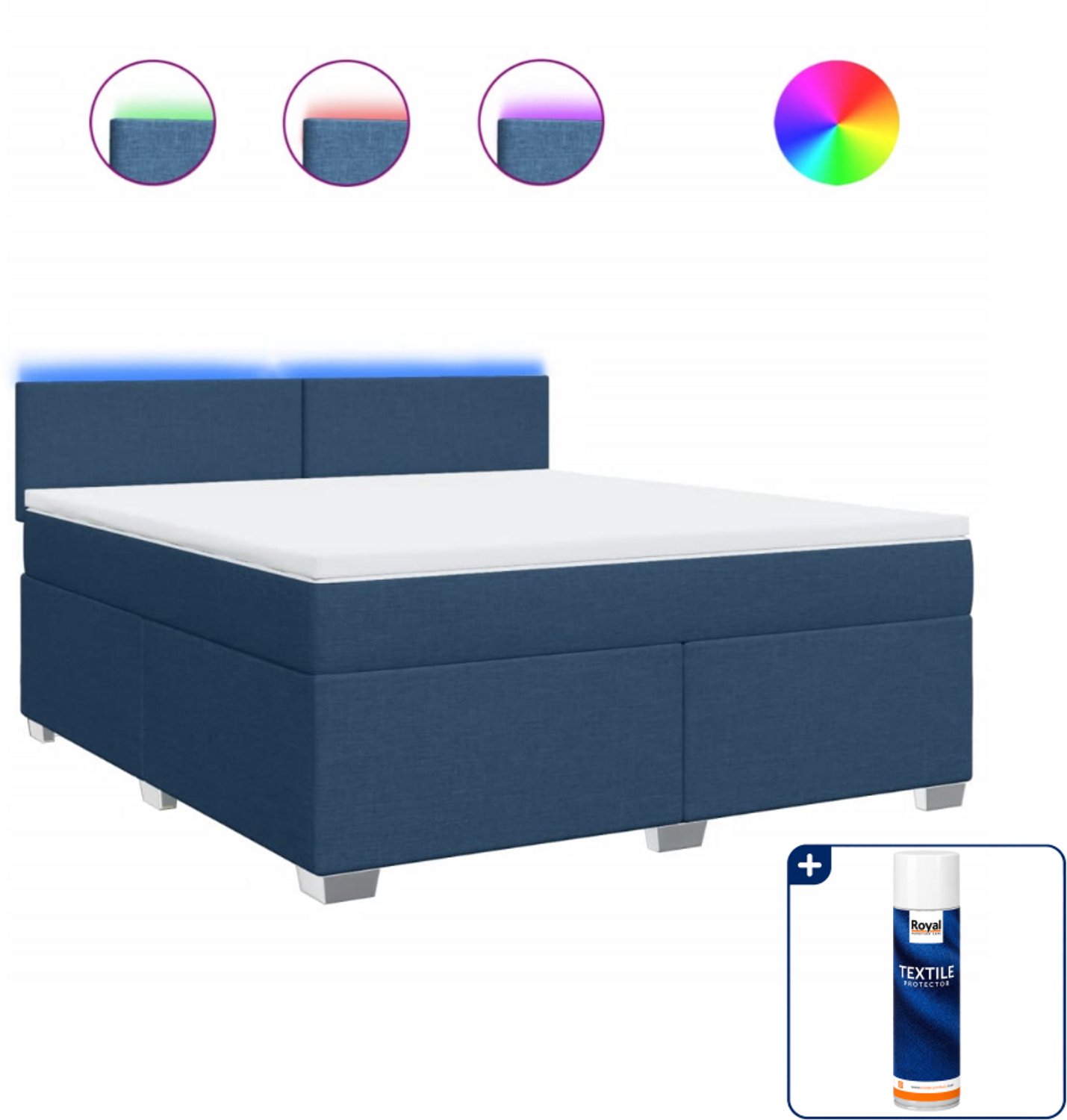 vidaXL Boxspring Kingsize - 180 x 200 cm - stof - blauw - Inclusief textielbeschermer 500 ml
