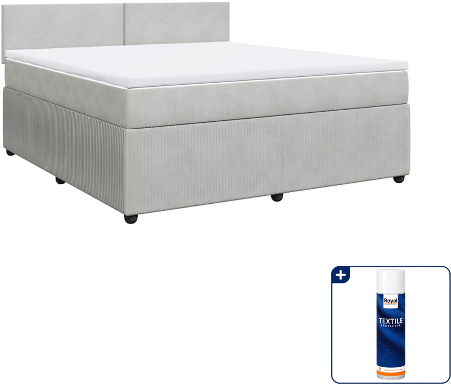 vidaXL Boxspring Kingsize - 180 x 200 cm - fluweel - lichtgrijs - Inclusief textielbeschermer 500 ml