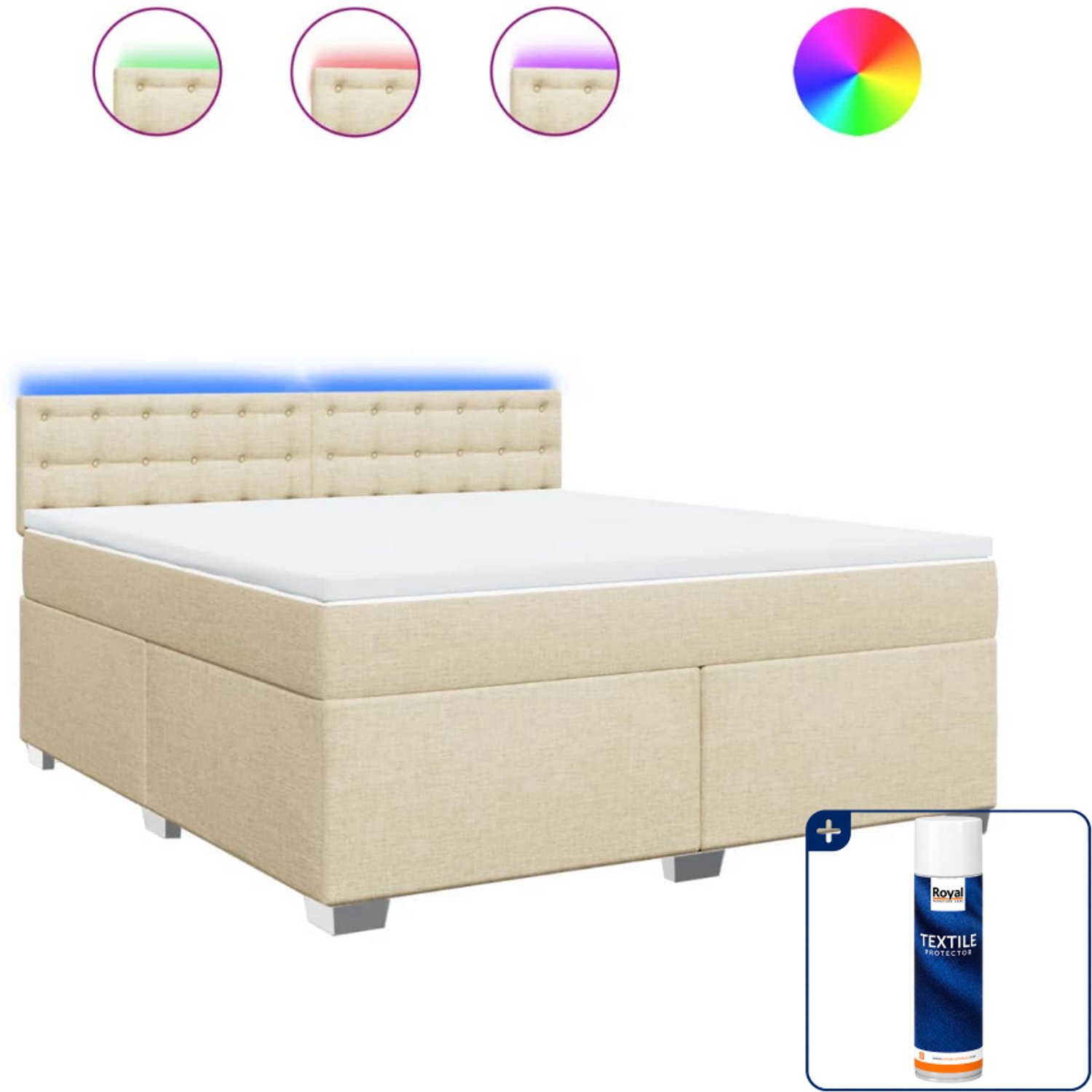 vidaXL Kingsize boxspring met matras - 180 x 200 cm - crèmekleurig - Inclusief textielbeschermer 500 ml
