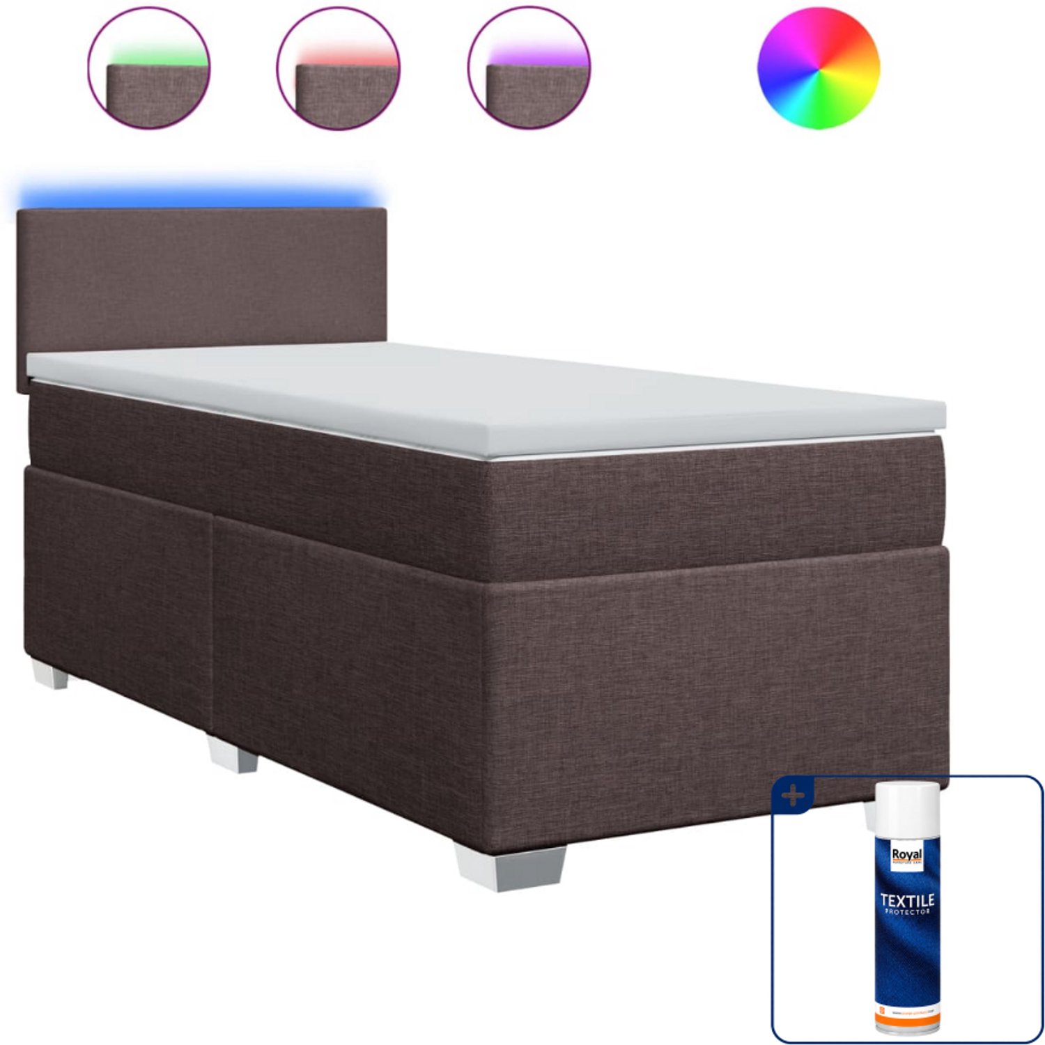 vidaXL boxspring met matras - 80 x 200 cm - stof - donkerbruin - Inclusief textielbeschermer 500 ml