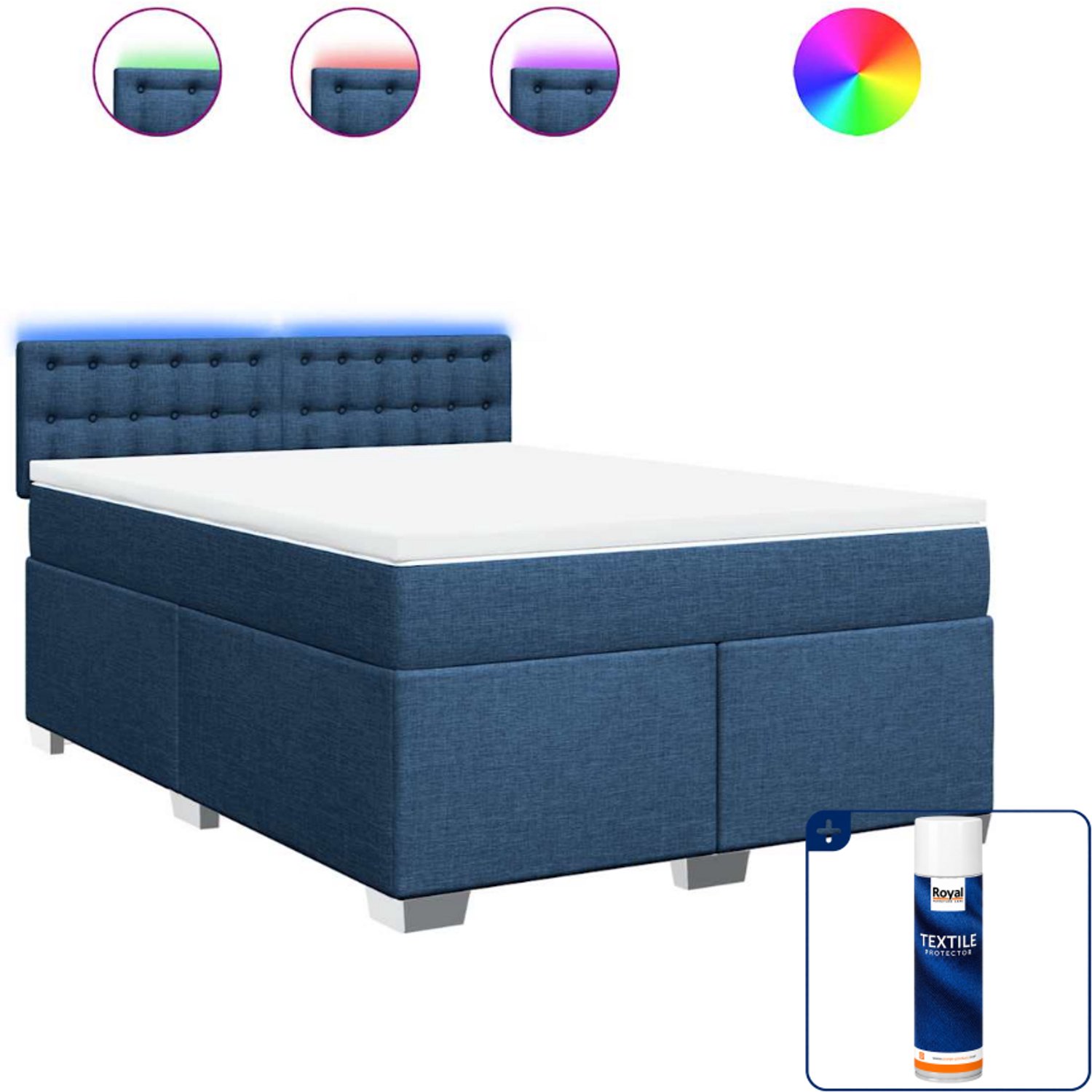 vidaXL Boxspring met matras - 140 x 190 cm - stof - blauw - Inclusief textielbeschermer 500 ml