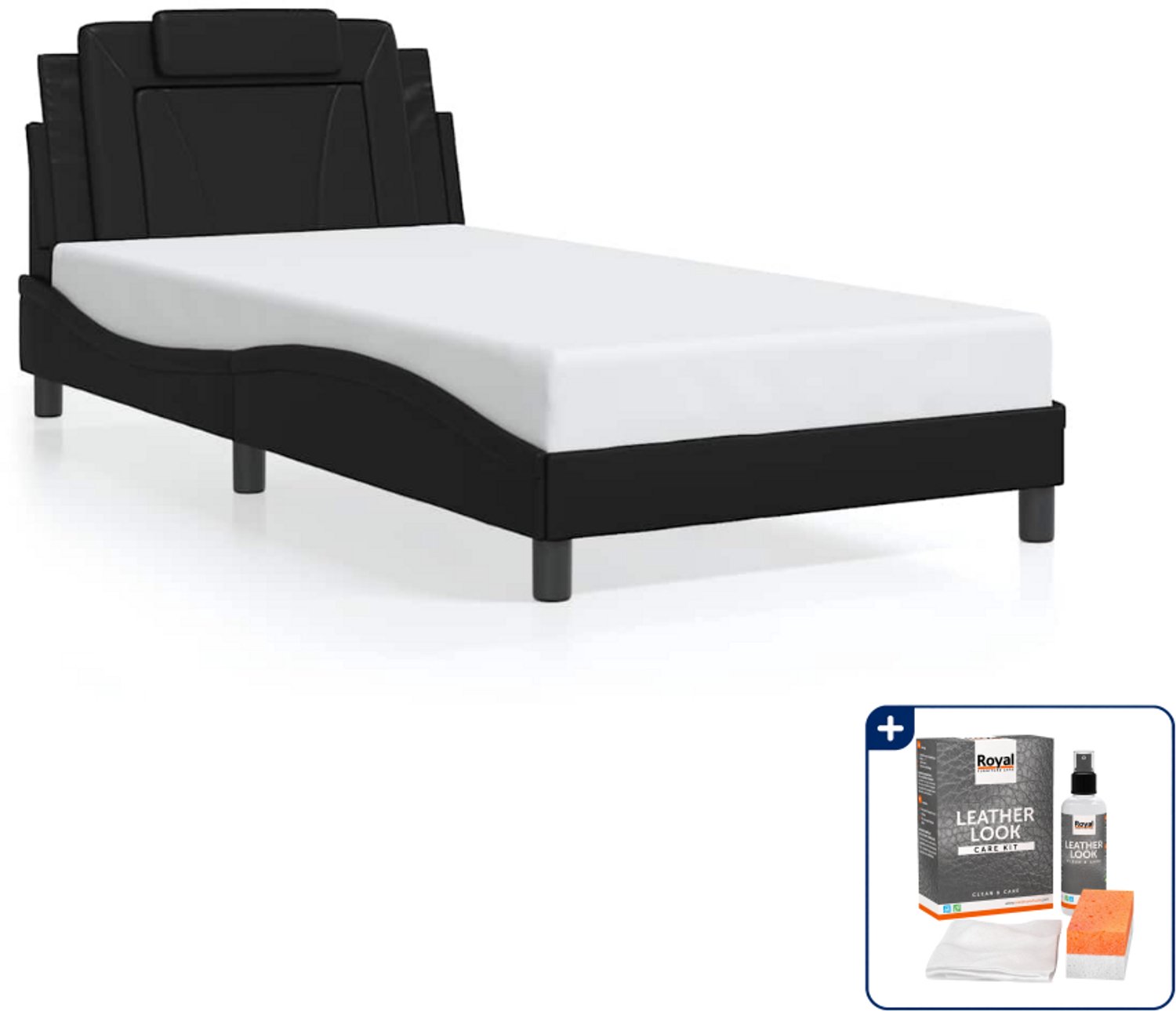 vidaXL bedframe Viana - 100 x 200 cm - kunstleer - zwart - Inclusief onderhoudsset voor kunstleer 150 ml Grijs