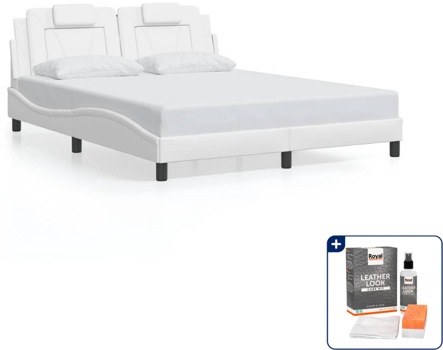 vidaXL Viana bedframe - Queensize - 160 x 200 cm - wit - Inclusief onderhoudsset voor kunstleer 150 ml