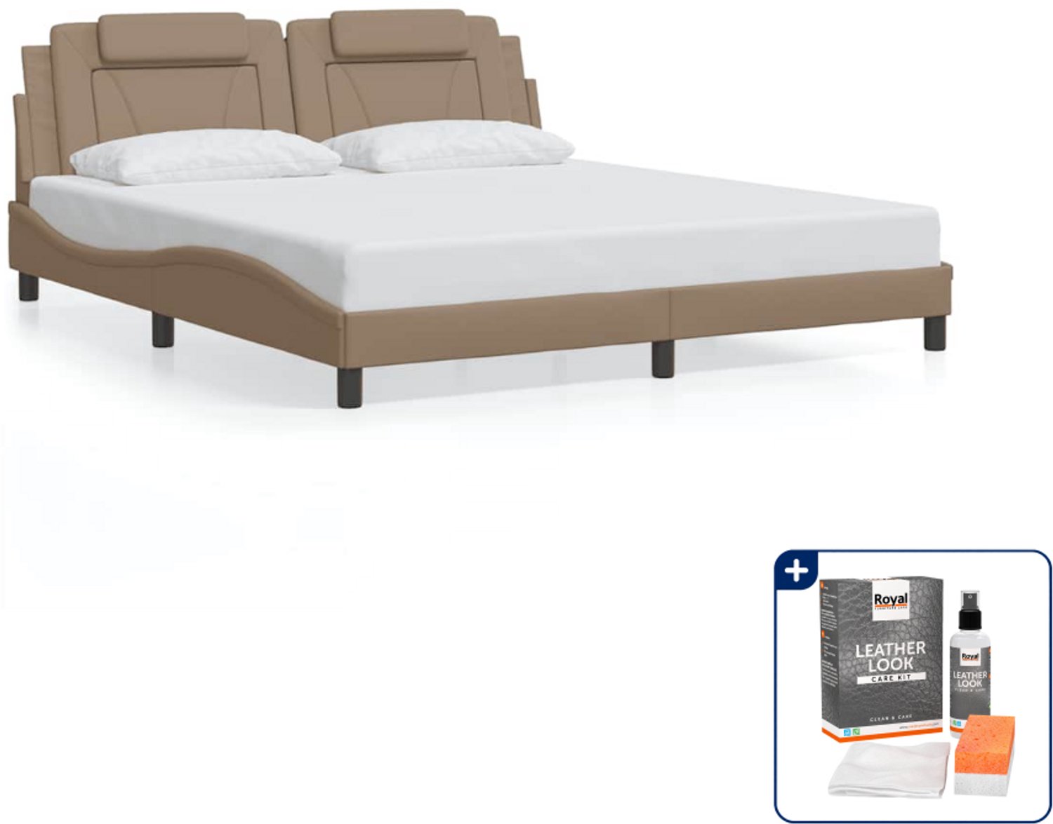 vidaXL Viana bedframe - Kingsize - 180 x 200 cm - cappuccino - Inclusief onderhoudsset voor kunstleer 150 ml Grijs