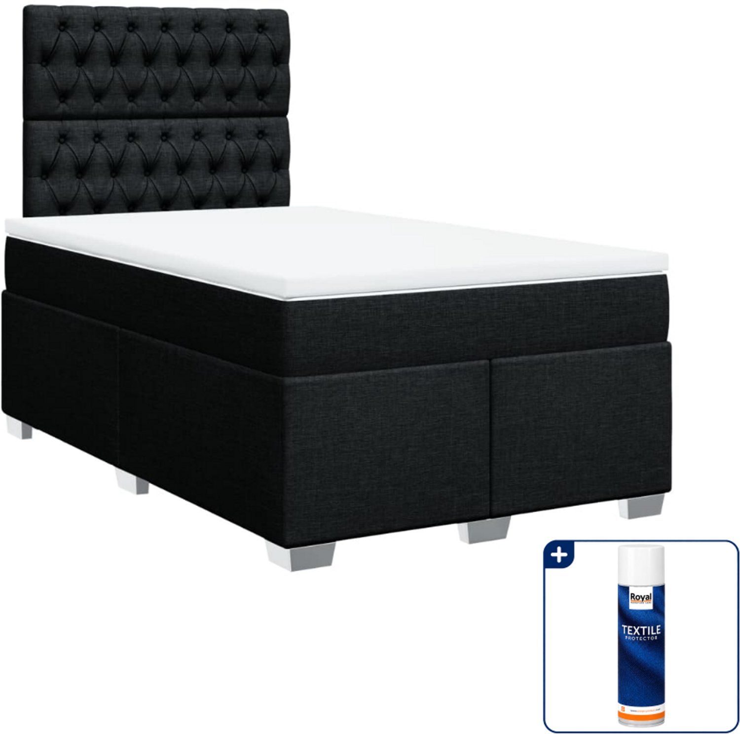 vidaXL boxspring met matras - 120 x 200 cm - stof - zwart - Inclusief textielbeschermer 500 ml