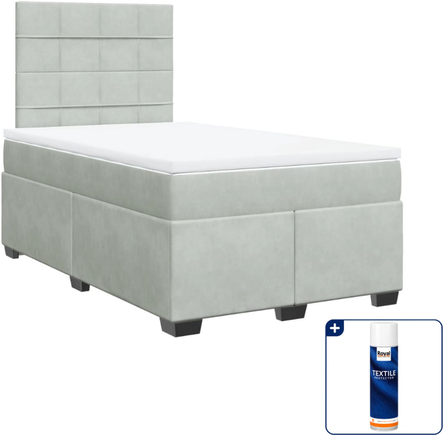 vidaXL boxspring met matras 120 x 190 cm - fluweel - lichtgrijs - Inclusief textielbeschermer 500 ml