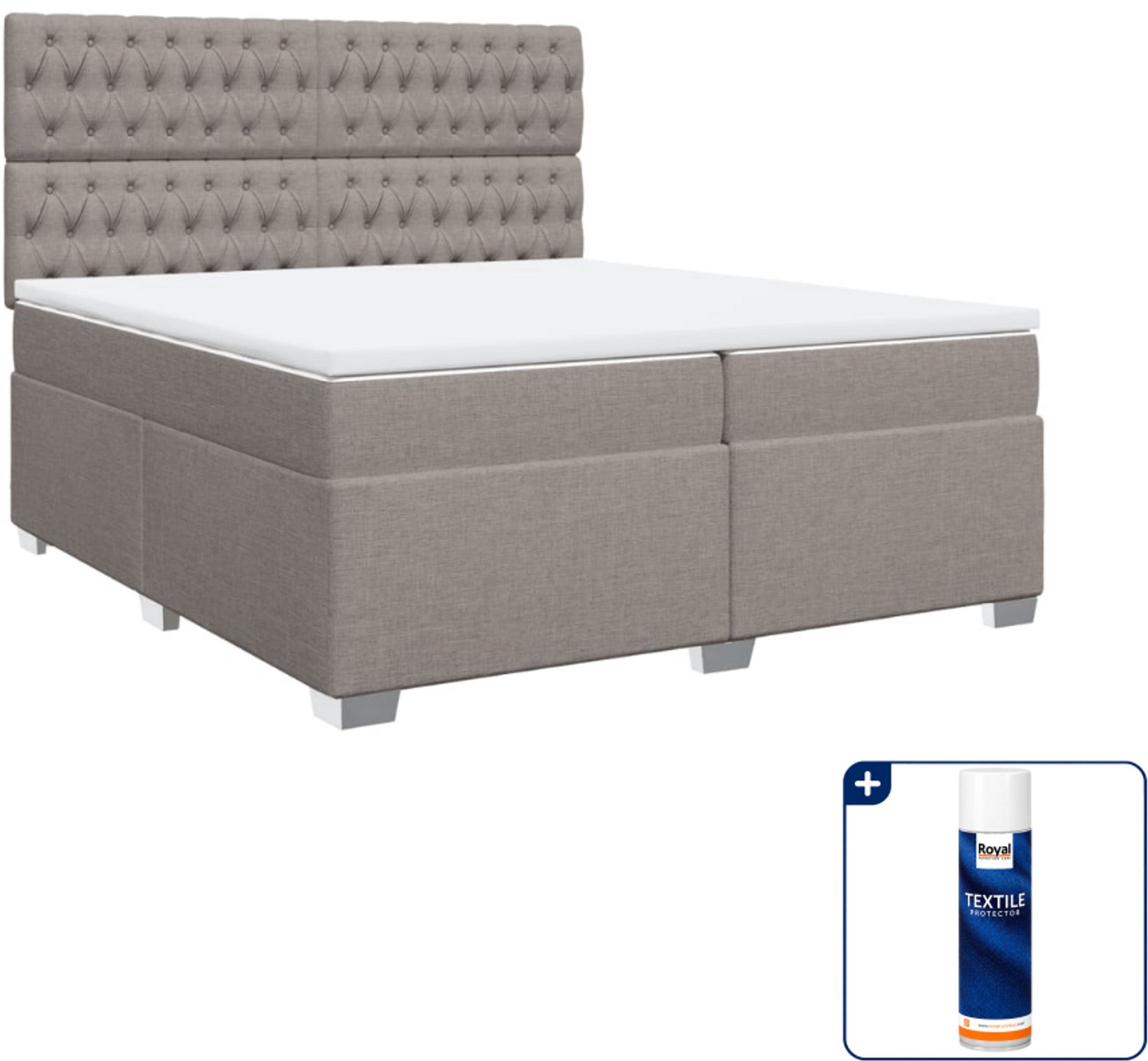 vidaXL Boxspring Super kingsize - 200 x 200 cm - taupe - Inclusief textielbeschermer 500 ml