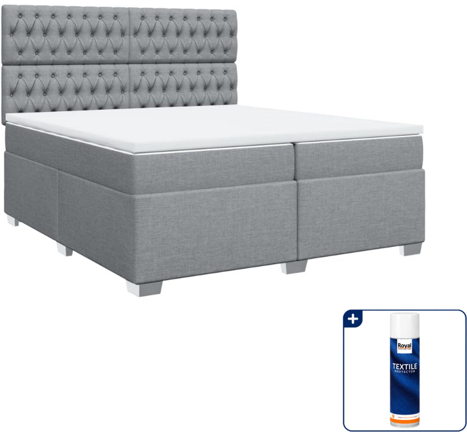 vidaXL boxspring met matras - 200 x 200 cm - stof - lichtgrijs - Inclusief textielbeschermer 500 ml