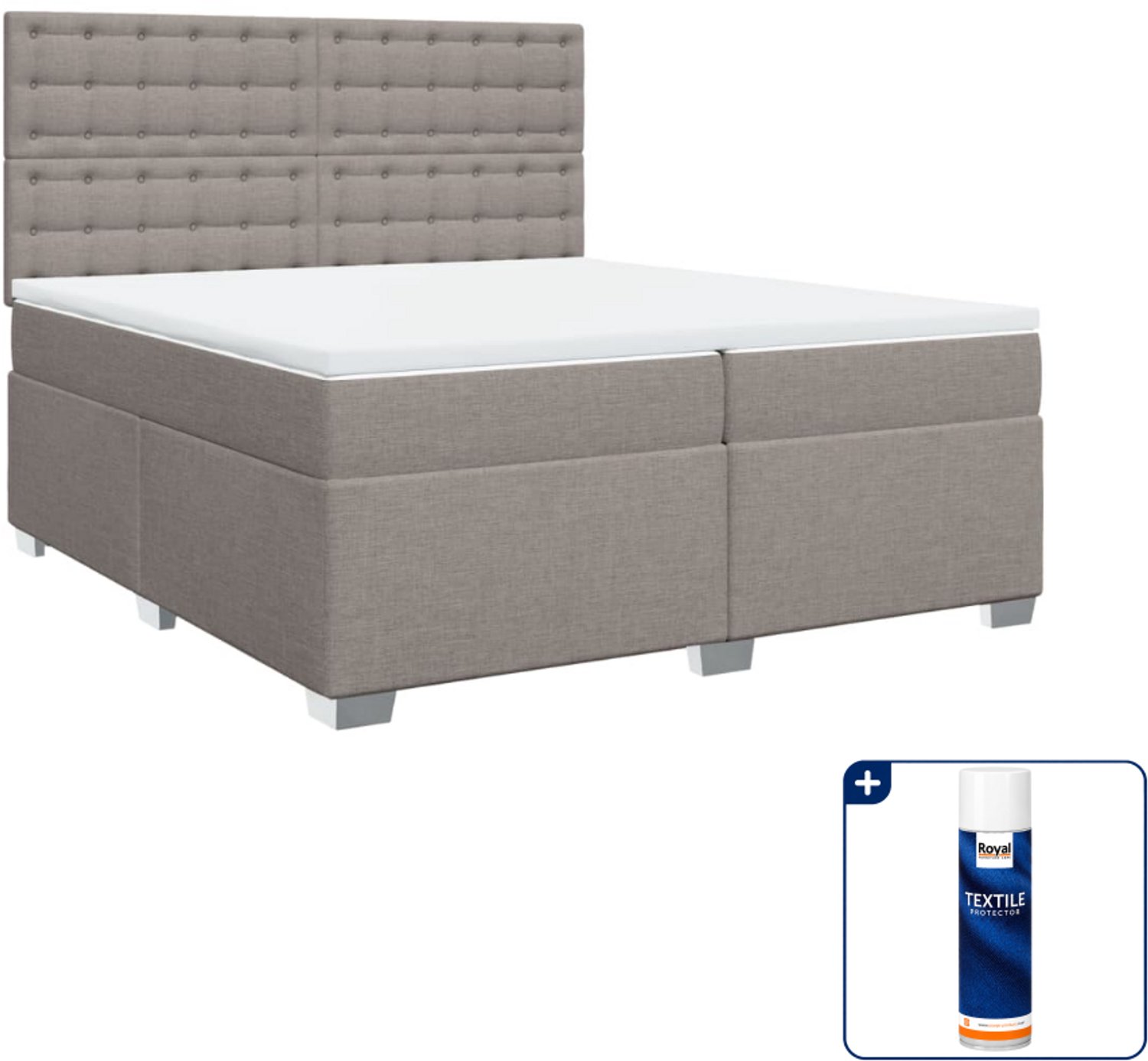 vidaXL Boxspring - Super kingsize - 200 x 200 cm - taupe - Inclusief textielbeschermer 500 ml