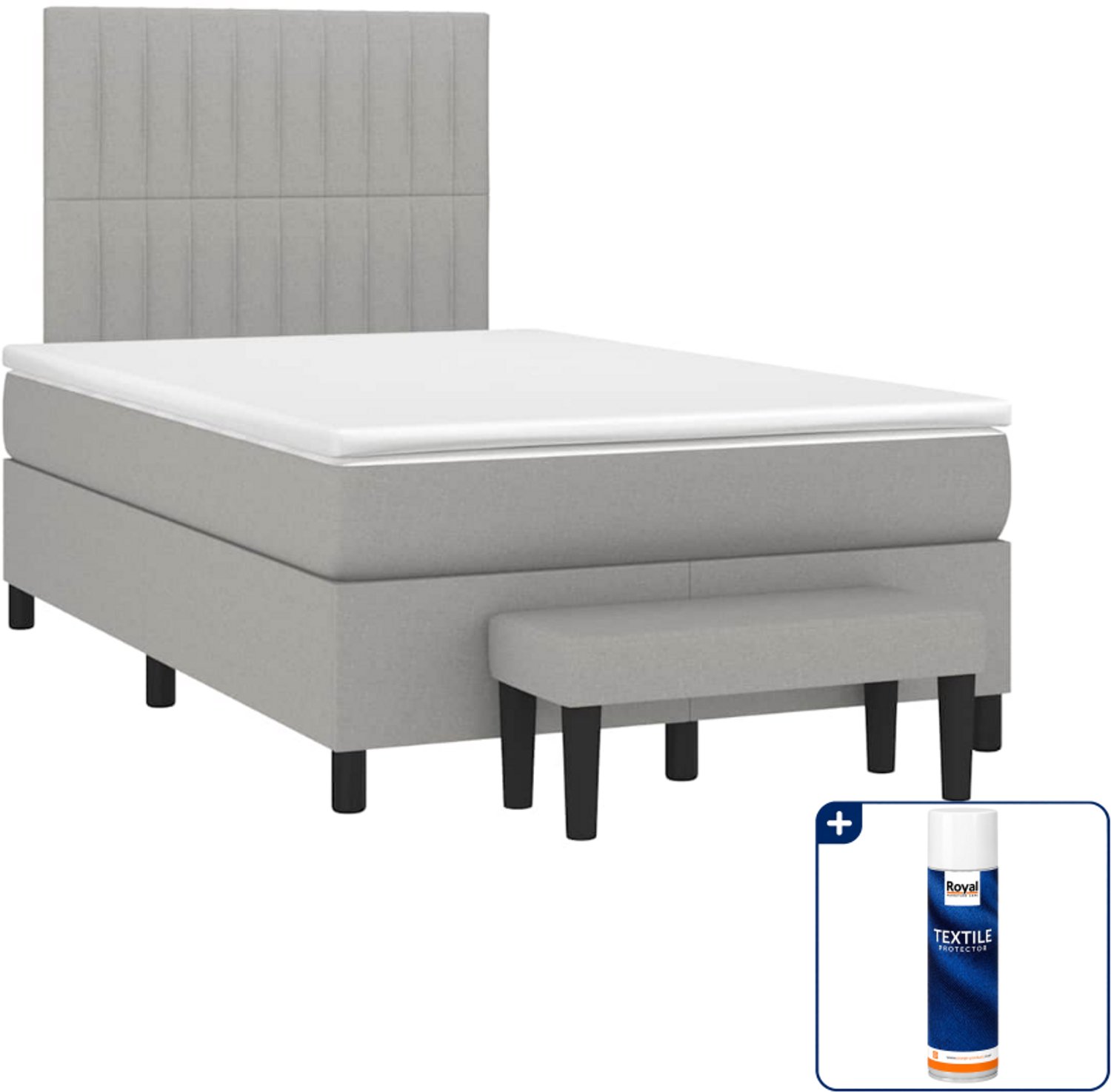 vidaXL boxspring met matras en bankje - 120 x 190 cm - lichtgrijs - Inclusief textielbeschermer 500 ml