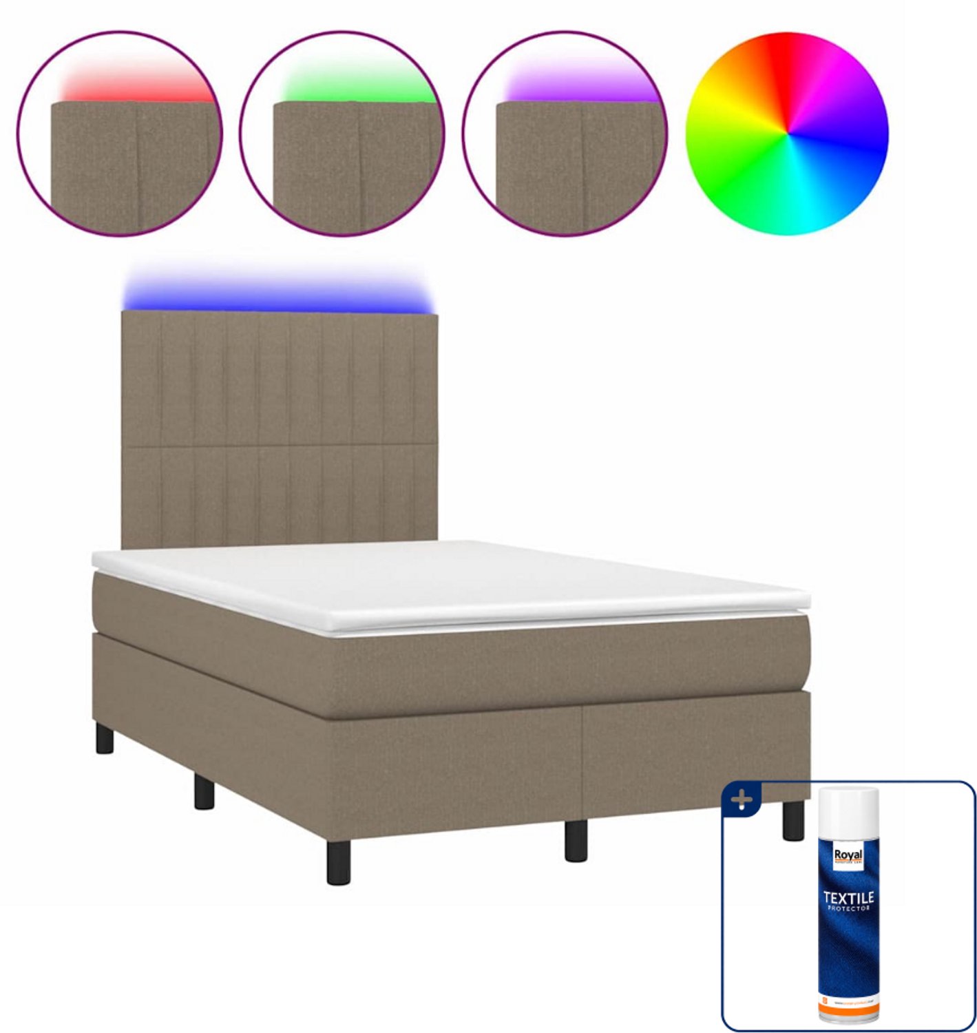 vidaXL boxspring met matras en led - 120 x 200 cm - taupe - Inclusief textielbeschermer 500 ml
