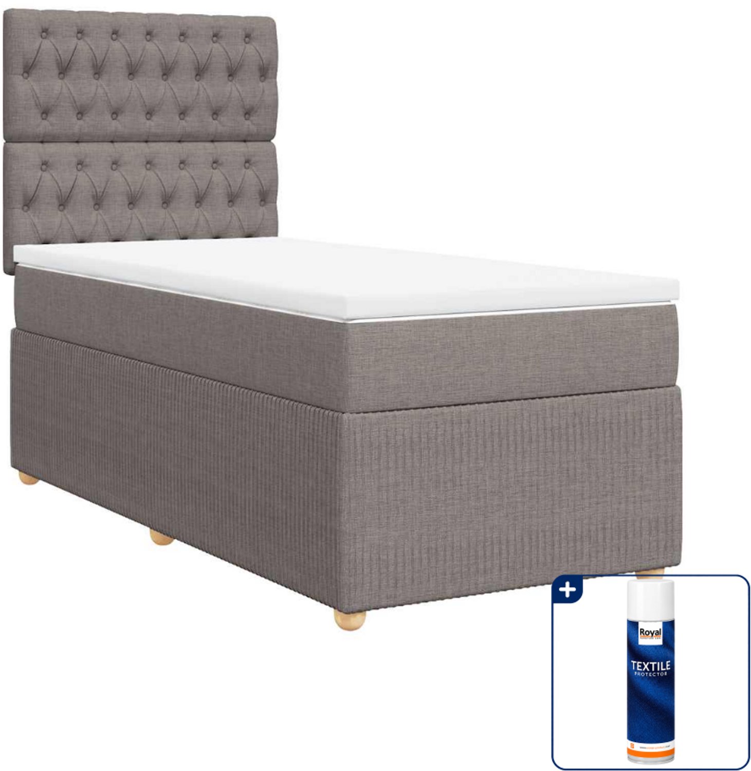 vidaXL boxspring met matras - 90 x 200 cm - stof - taupe - Inclusief textielbeschermer 500 ml