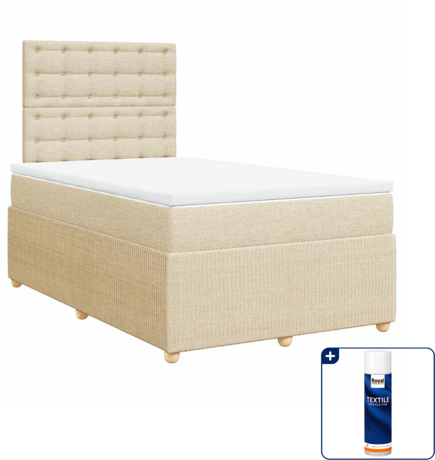vidaXL boxspring met matras - 120 x 190 cm - stof - crèmekleurig - Inclusief textielbeschermer 500 ml