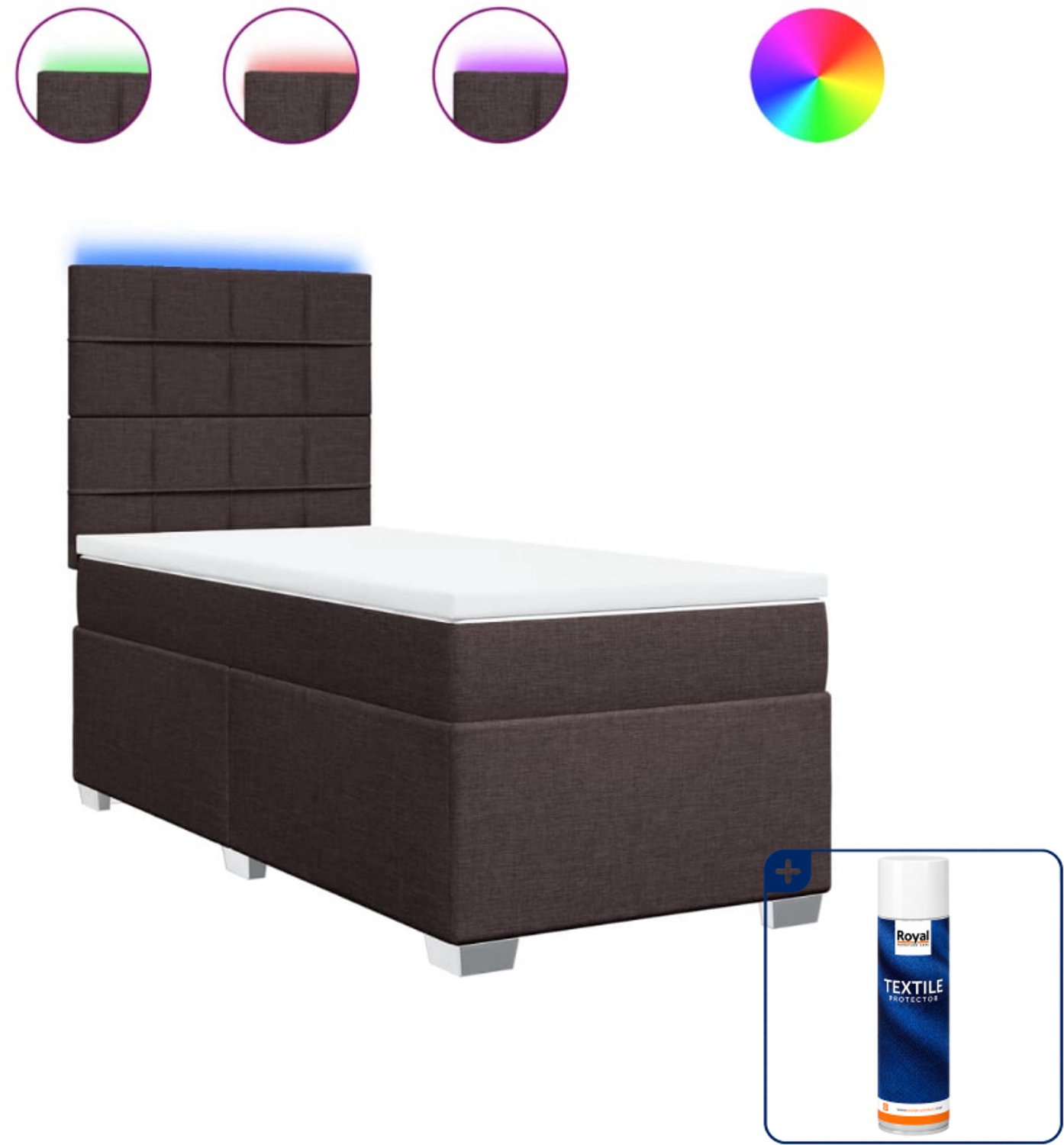 vidaXL boxspring met matras - 100 x 200 cm - donkerbruin - Inclusief textielbeschermer 500 ml