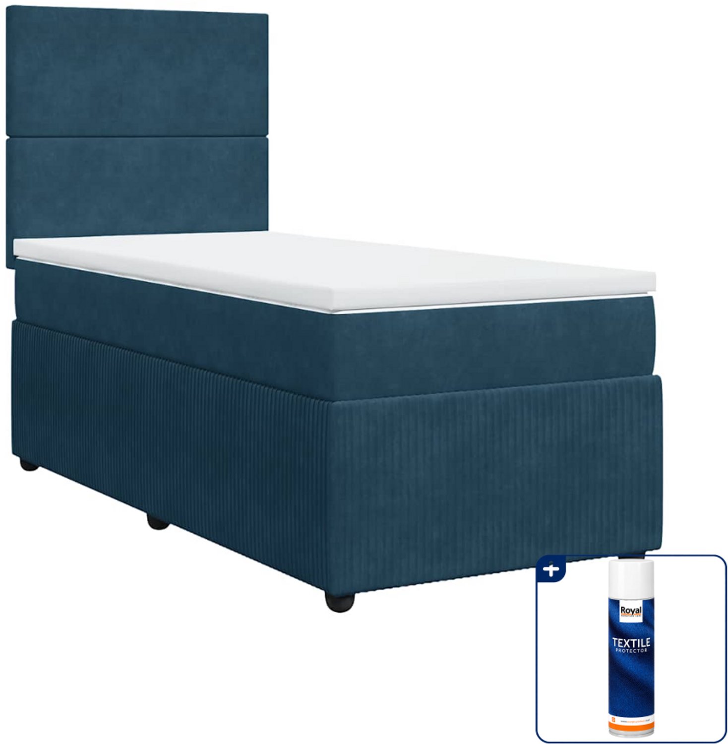 vidaXL boxspring met matras - 90 x 200 cm - fluweel - donkerblauw - Inclusief textielbeschermer 500 ml