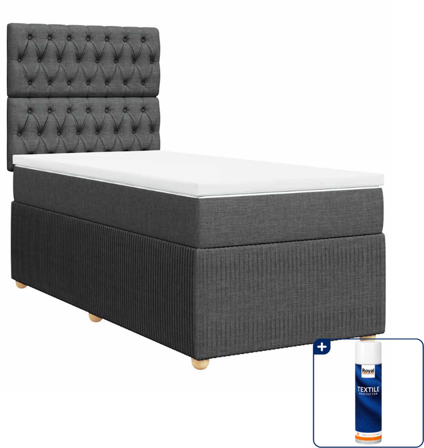 vidaXL boxspring met matras - 90 x 200 cm - donkergrijs - Inclusief textielbeschermer 500 ml