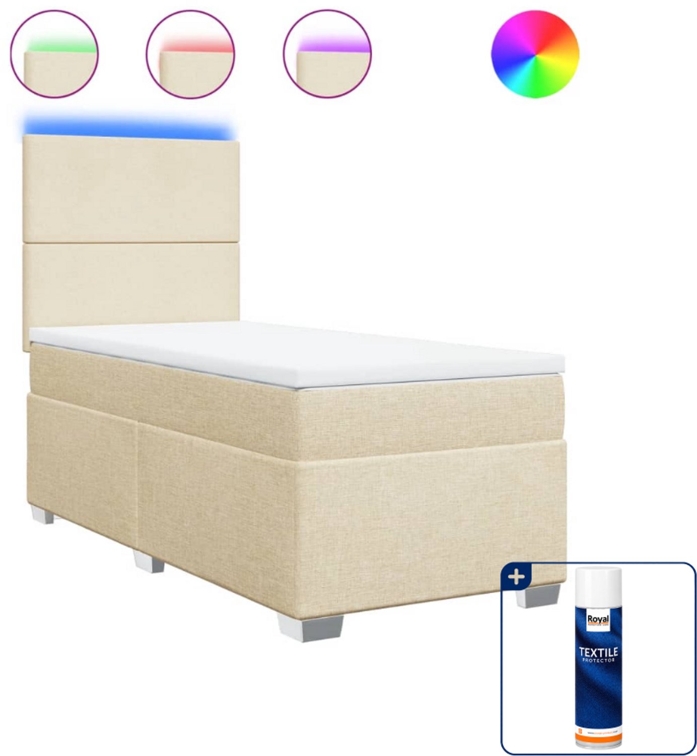 vidaXL boxspring met matras - 80 x 200 cm - stof - crèmekleurig - Inclusief textielbeschermer 500 ml