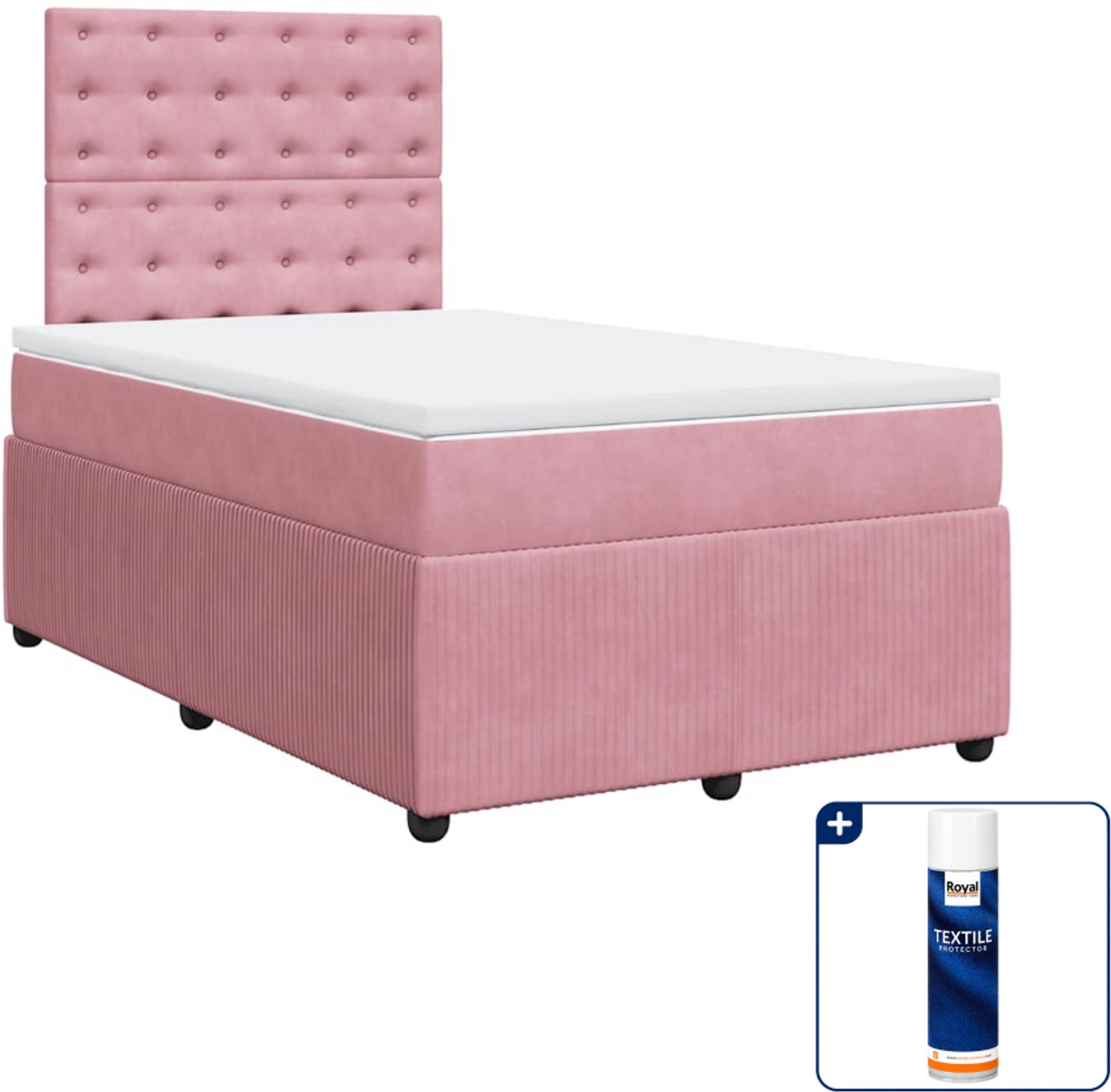 vidaXL boxspring met matras - 120 x 200 cm - fluweel - roze - Inclusief textielbeschermer 500 ml
