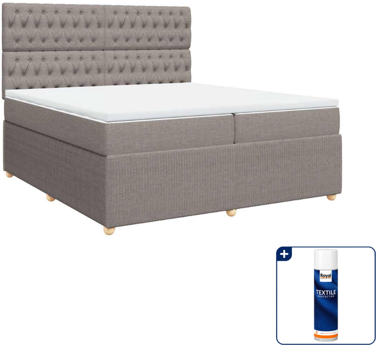 vidaXL Boxspring Super kingsize - 200 x 200 cm - taupe - Inclusief textielbeschermer 500 ml