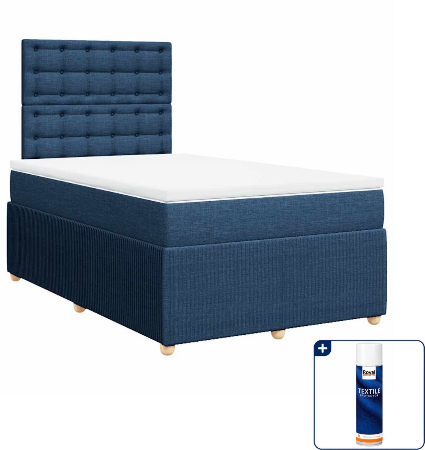 vidaXL boxspring met matras - 120 x 190 cm - blauw - Inclusief textielbeschermer 500 ml