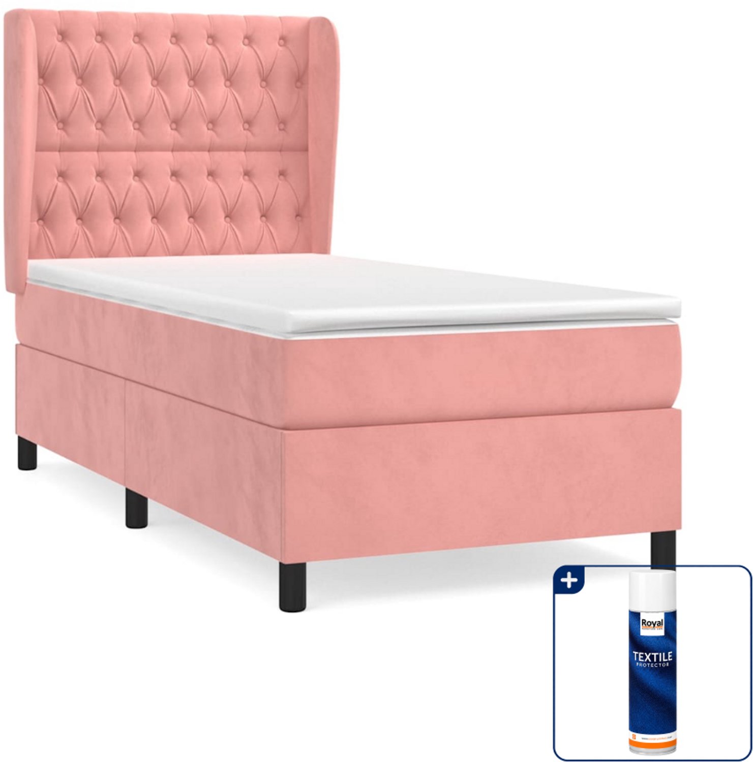 vidaXL boxspring met matras 90 x 190 cm - fluweel - roze - Inclusief textielbeschermer 500 ml