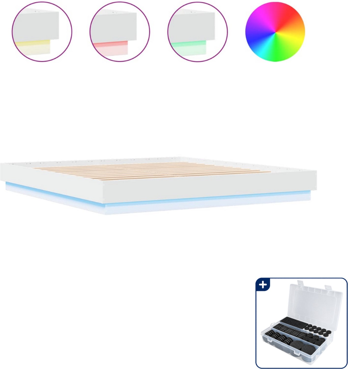 vidaXL Bedframe - Kingsize - 180 x 200 cm - wit - Inclusief antikrasvilt 177-delig Blauw