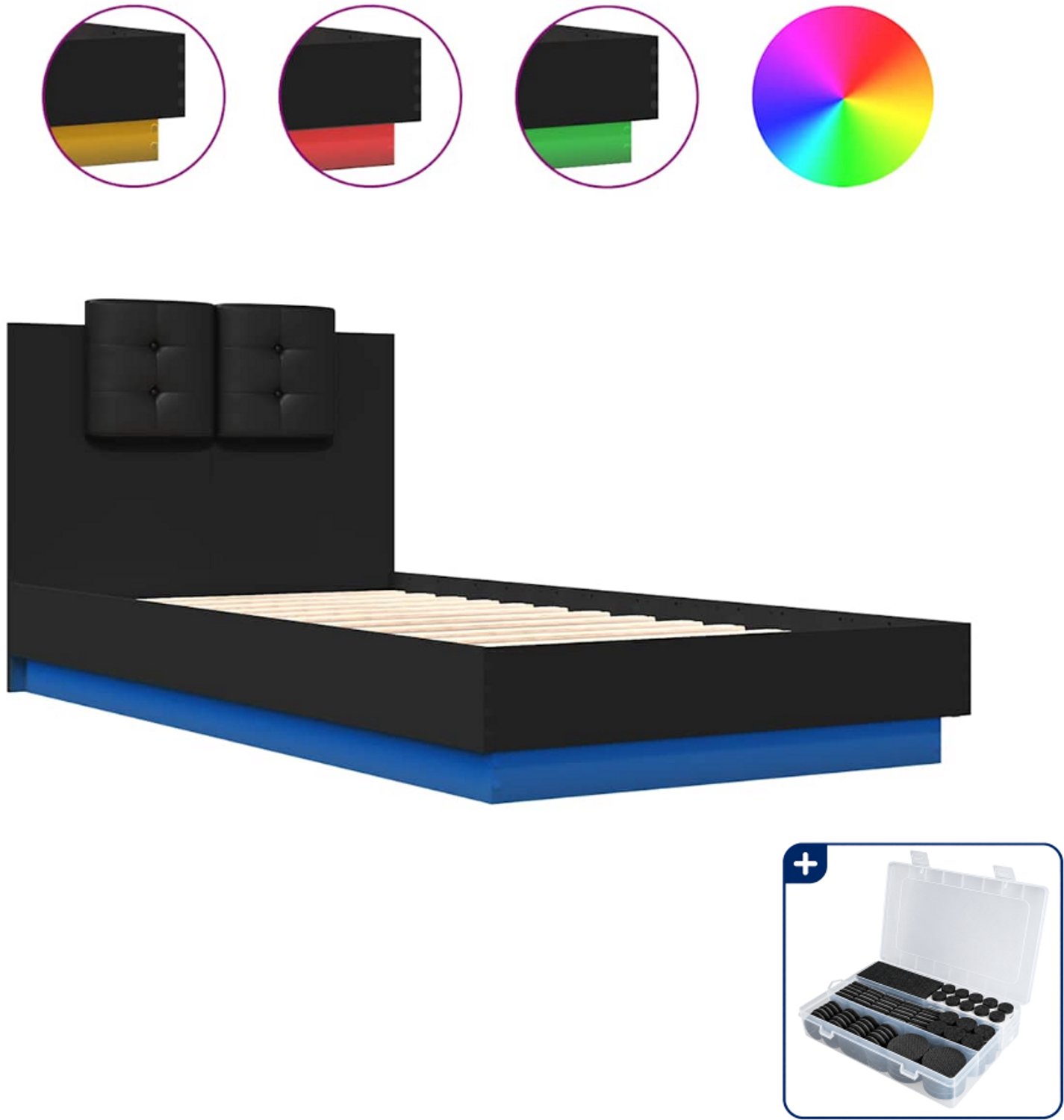 vidaXL bedframe met hoofdbord en LED - 75 x 190 cm - zwart - Inclusief antikrasvilt 177-delig Wit