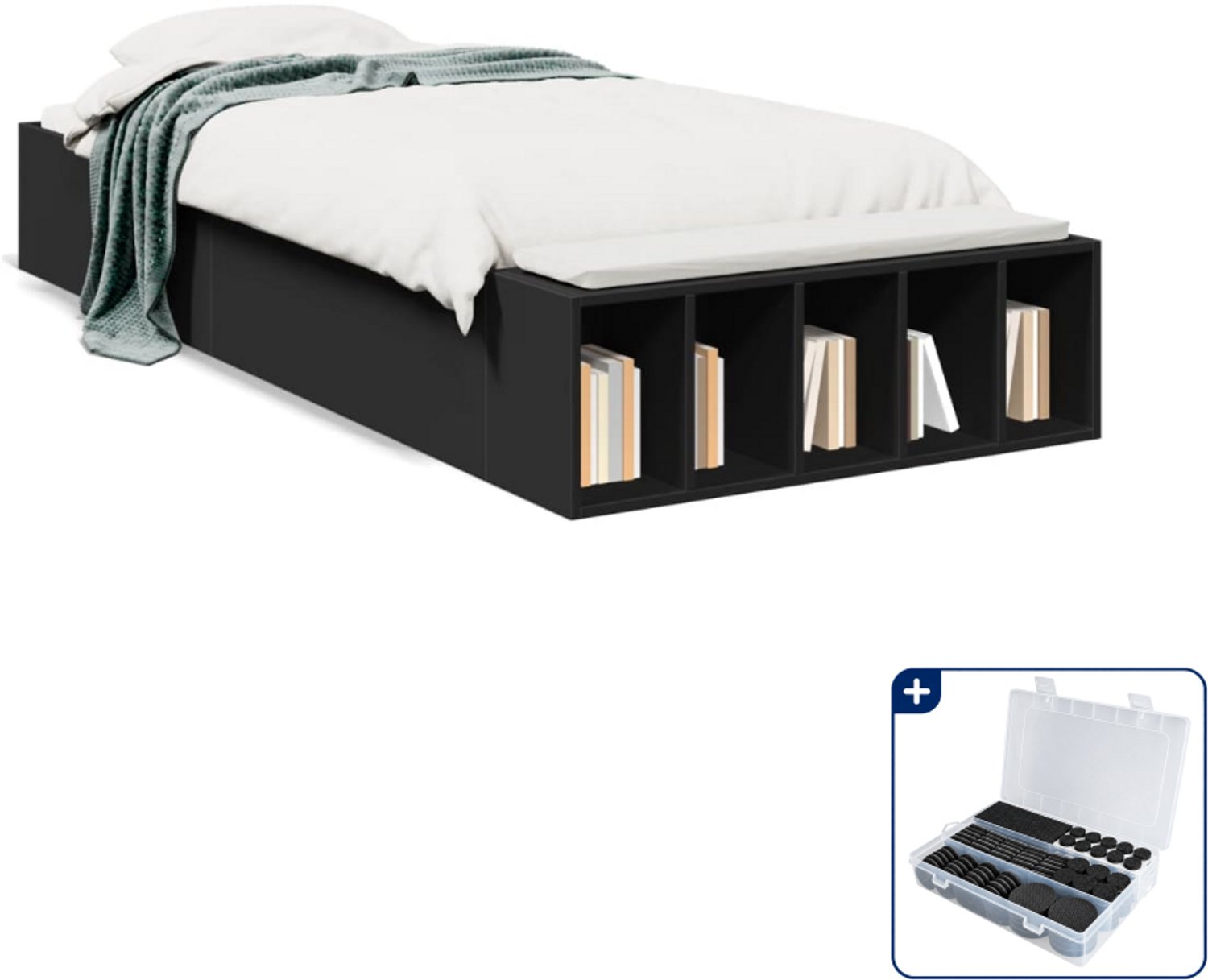 vidaXL bedframe - 100 x 200 cm - bewerkt hout - zwart - Inclusief antikrasvilt 177-delig Bruin