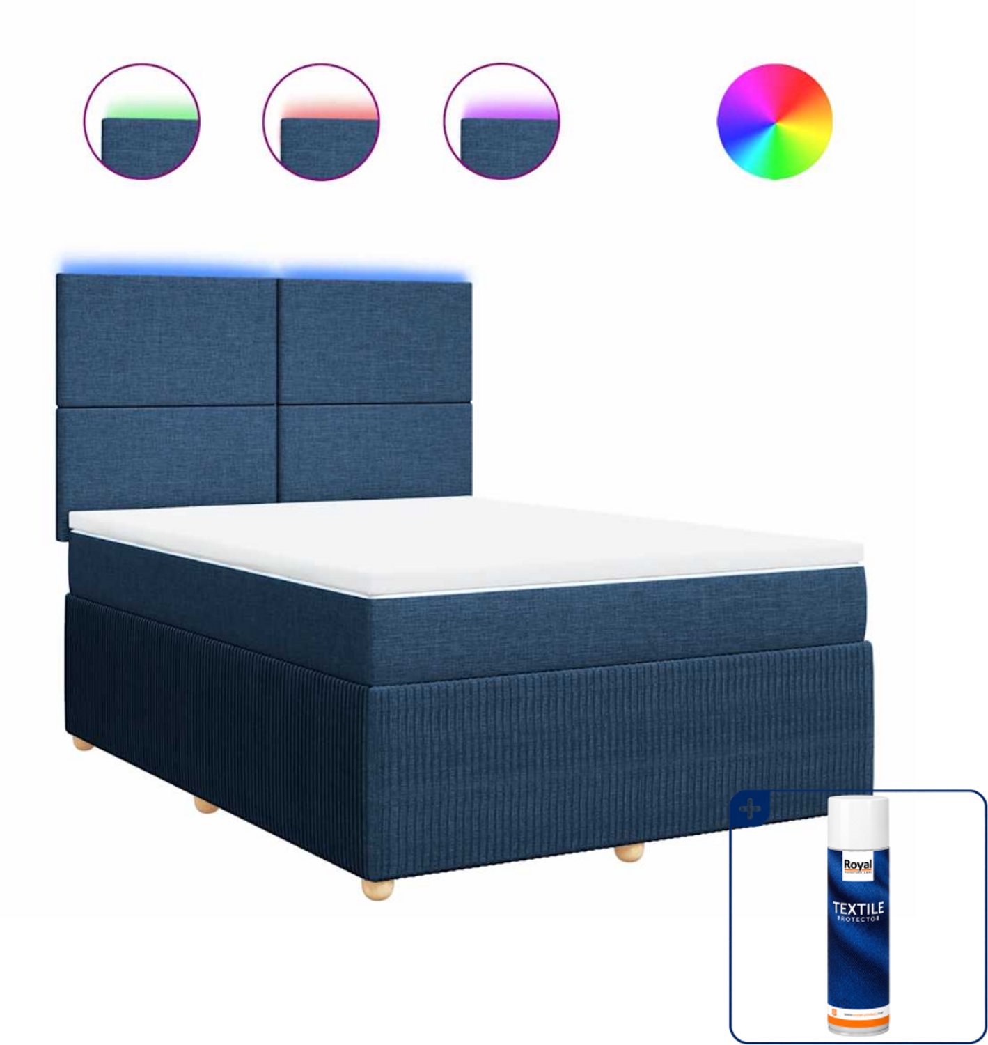 vidaXL boxspring met matras - Small double - 140 x 200 cm - blauw - Inclusief textielbeschermer 500 ml