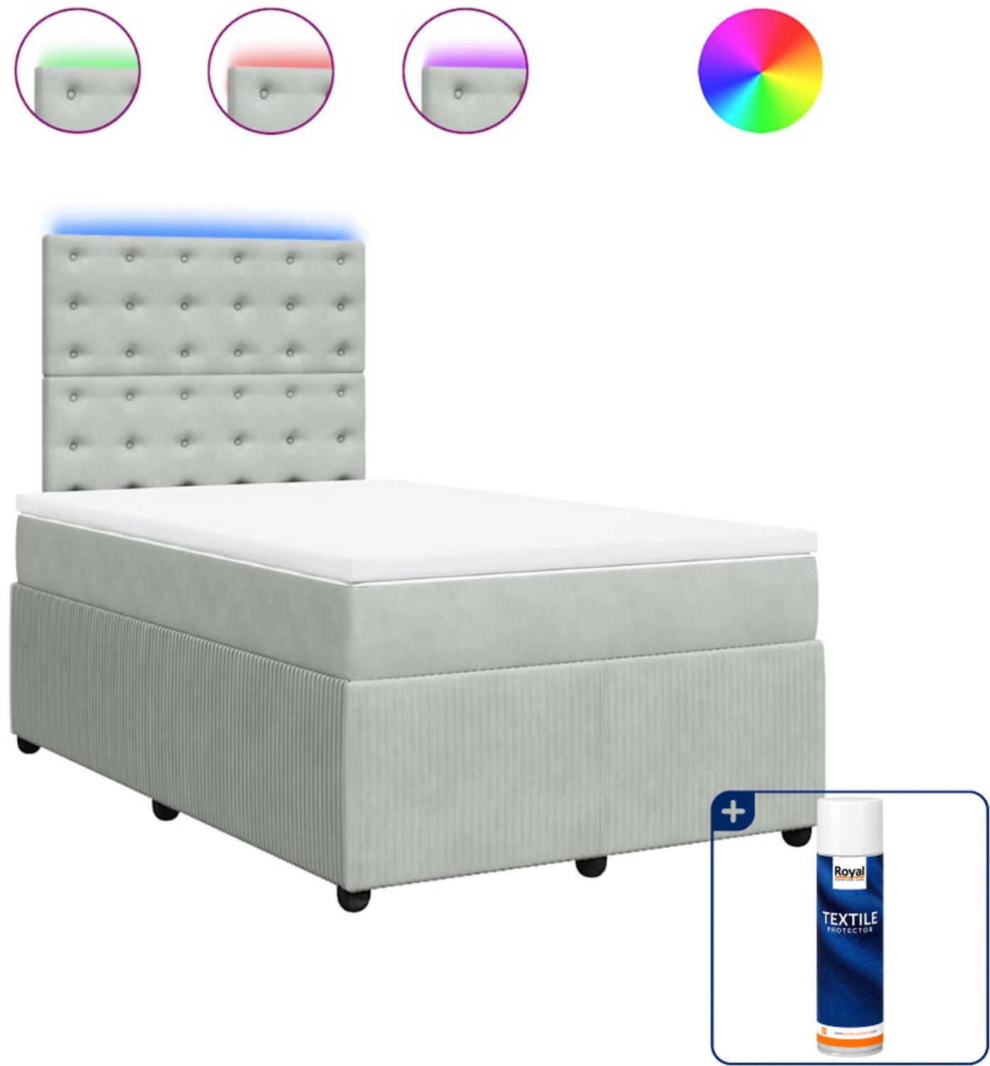 vidaXL boxspring met matras - 120 x 190 cm - fluweel - lichtgrijs - Inclusief textielbeschermer 500 ml Bruin