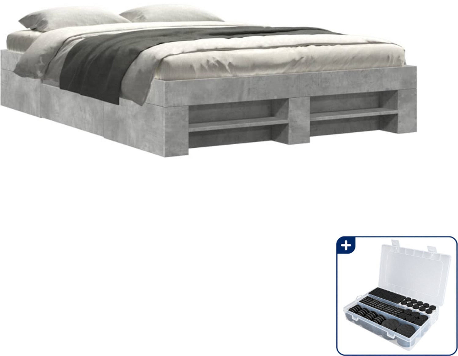 vidaXL bedframe 120 x 200 cm - bewerkt hout - betongrijs - Inclusief antikrasvilt 177-delig Bruin