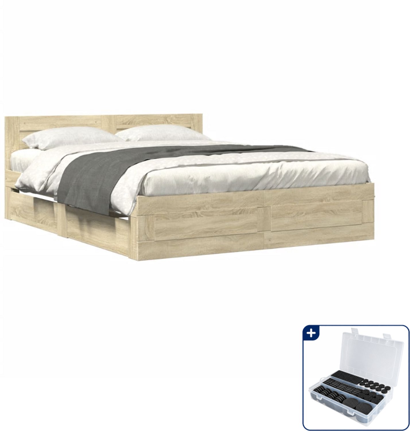 vidaXL bedframe met hoofdbord - Queensize - 160 x 200 cm - sonoma - Inclusief antikrasvilt 177-delig Wit
