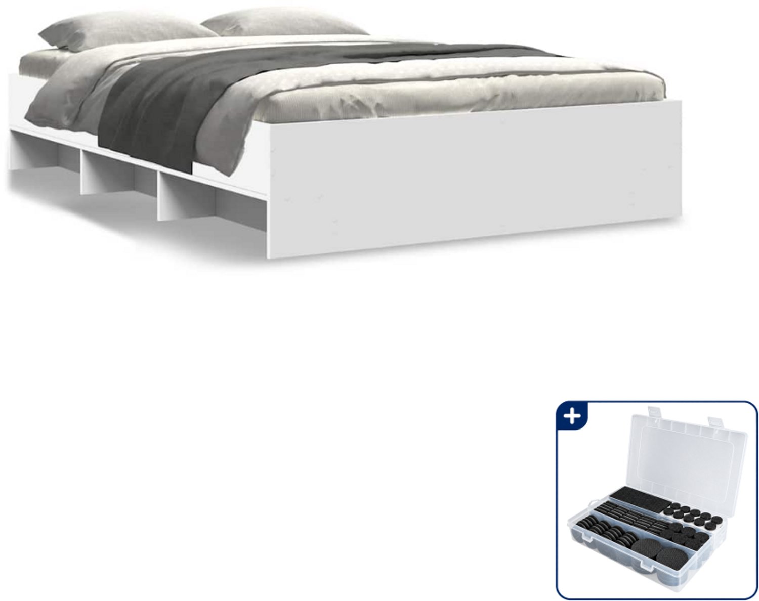 vidaXL bedframe - 120 x 200 cm - bewerkt hout - wit - Inclusief antikrasvilt 177-delig