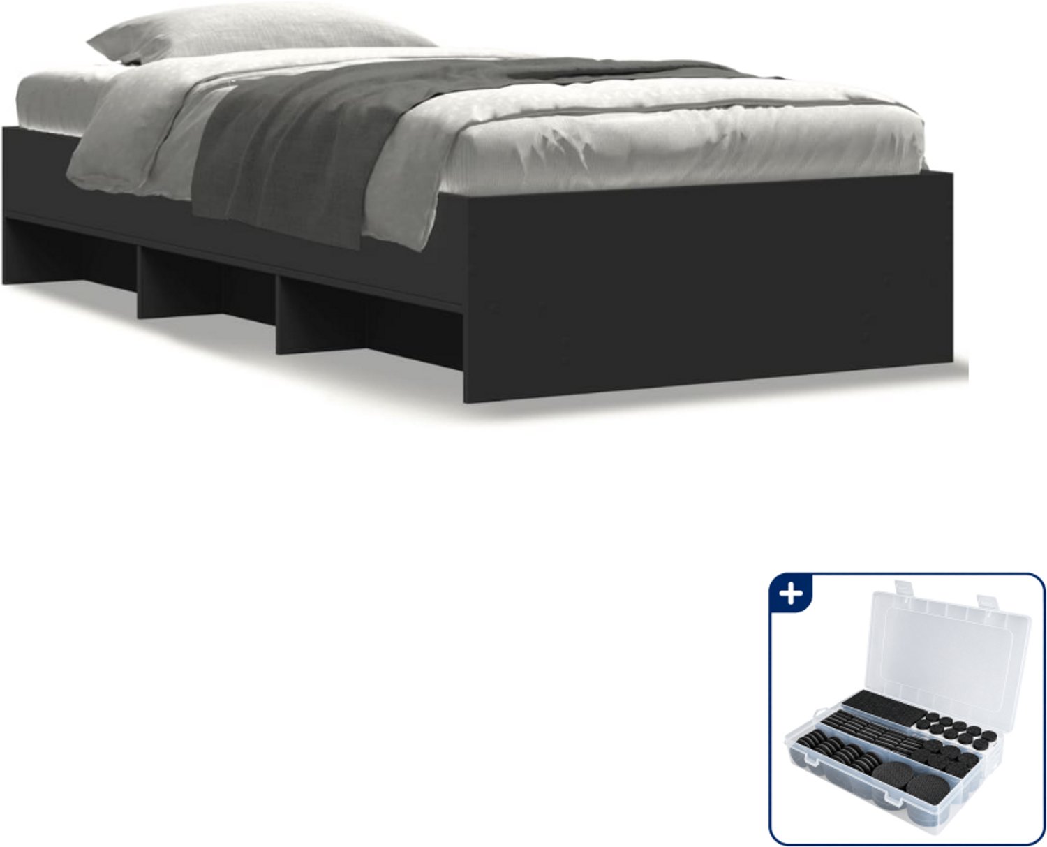 vidaXL bedframe 90 x 190 cm - bewerkt hout - zwart - Inclusief antikrasvilt 177-delig Wit