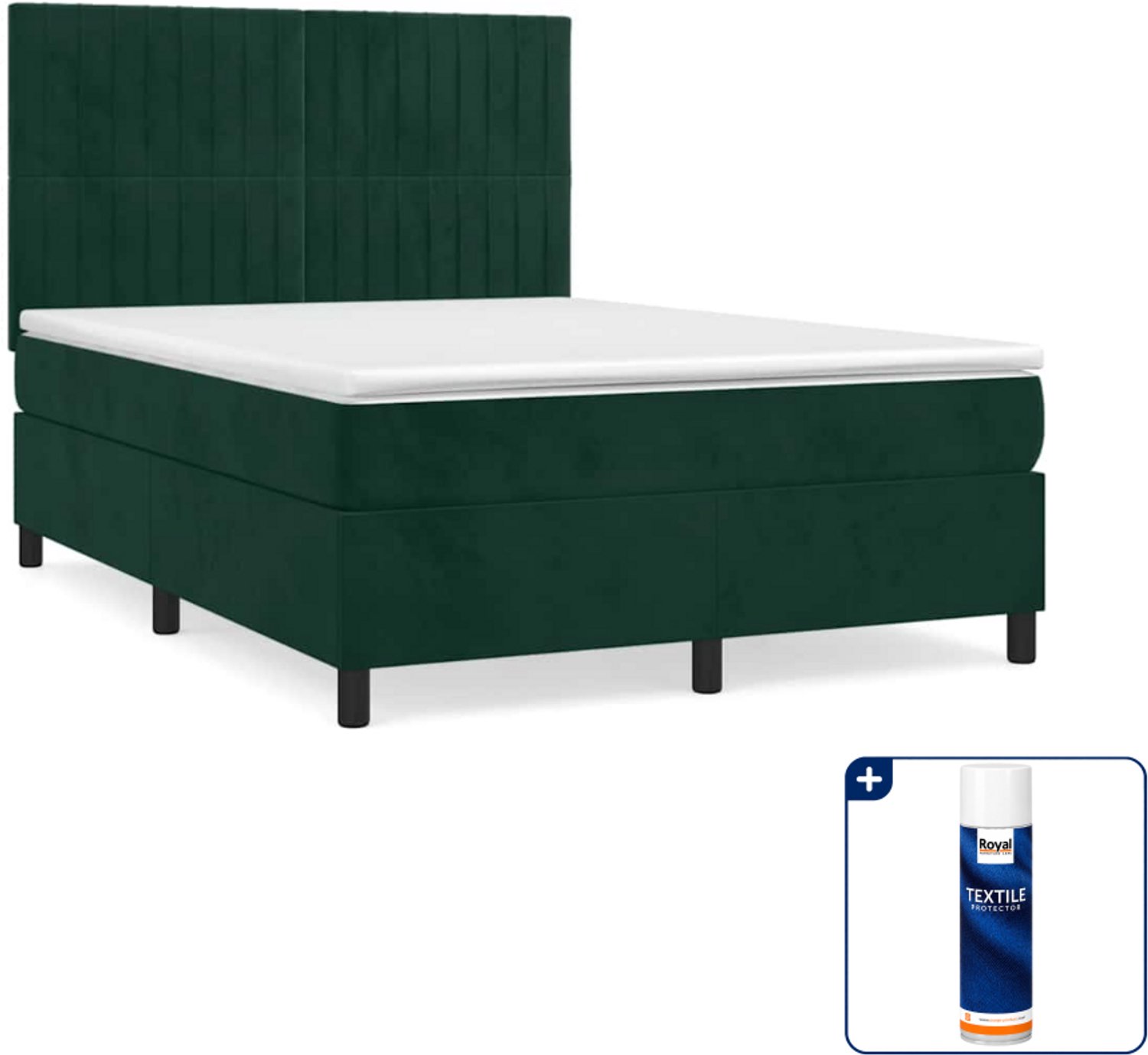 vidaXL boxspring - Small double - 140 x 200 cm - donkergroen - Inclusief textielbeschermer 500 ml