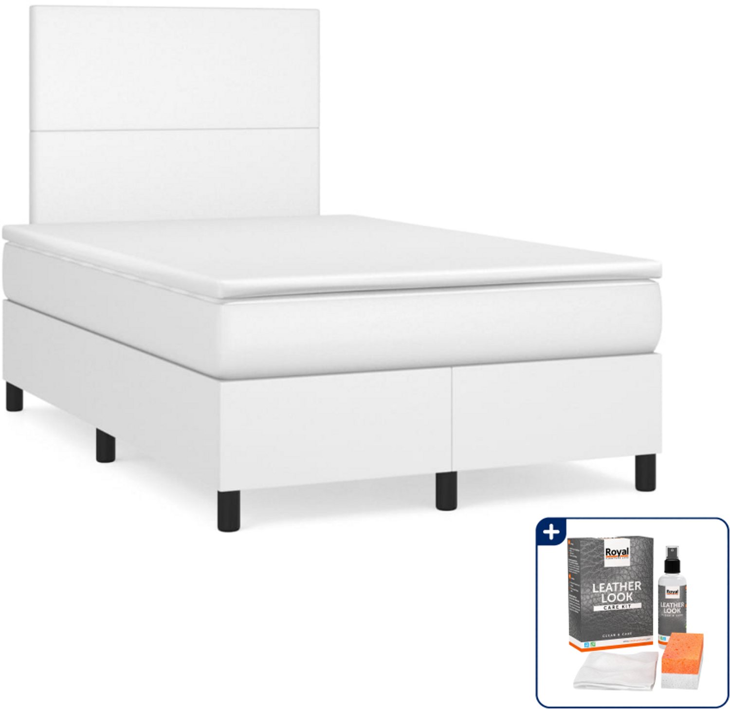 vidaXL boxspring met matras - 120 x 200 cm - kunstleer - wit - Inclusief onderhoudsset voor kunstleer 150 ml