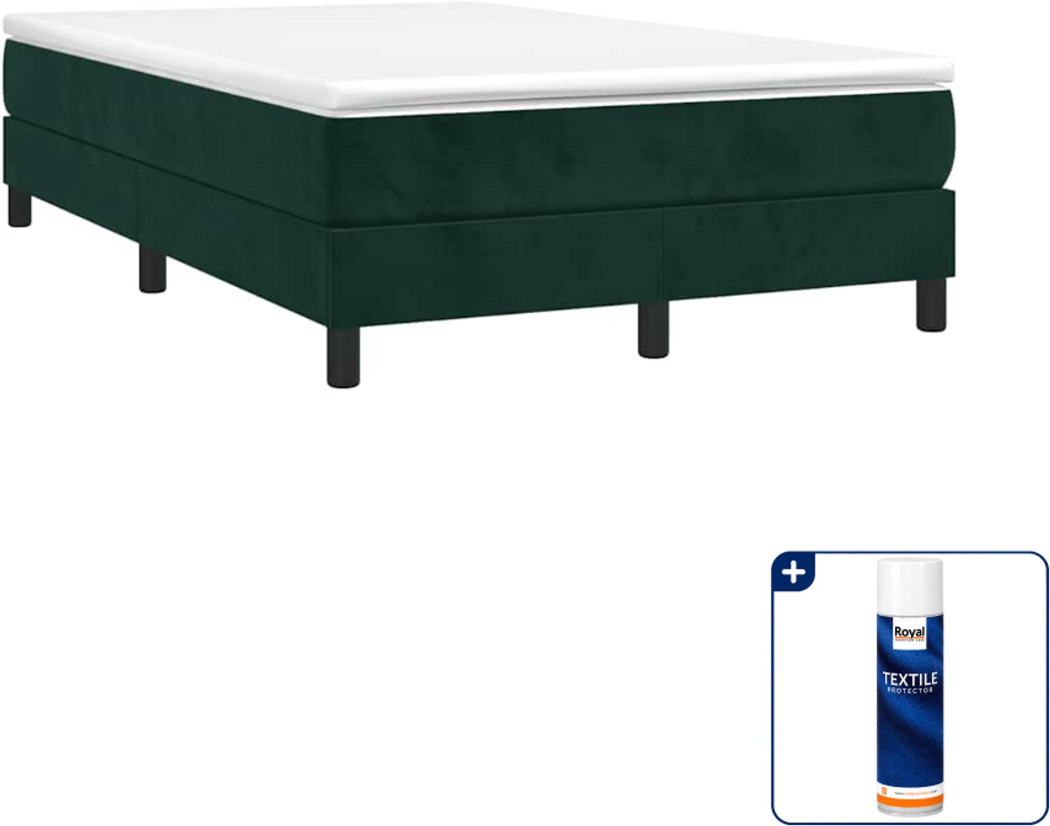 vidaXL boxspring met matras 120 x 190 cm - fluweel - donkergroen - Inclusief textielbeschermer 500 ml