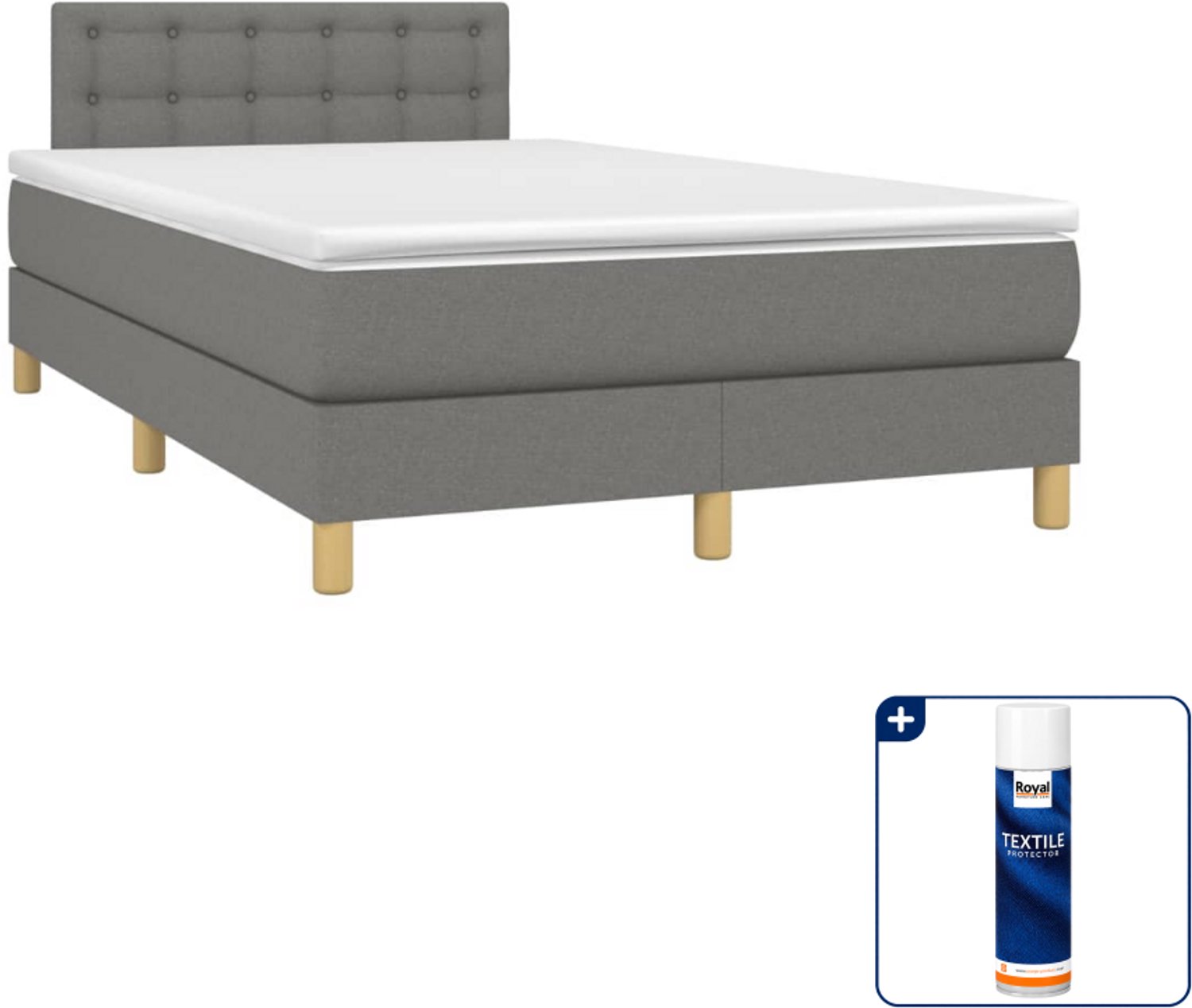 vidaXL boxspring met matras 120 x 190 cm - donkergrijs - Inclusief textielbeschermer 500 ml