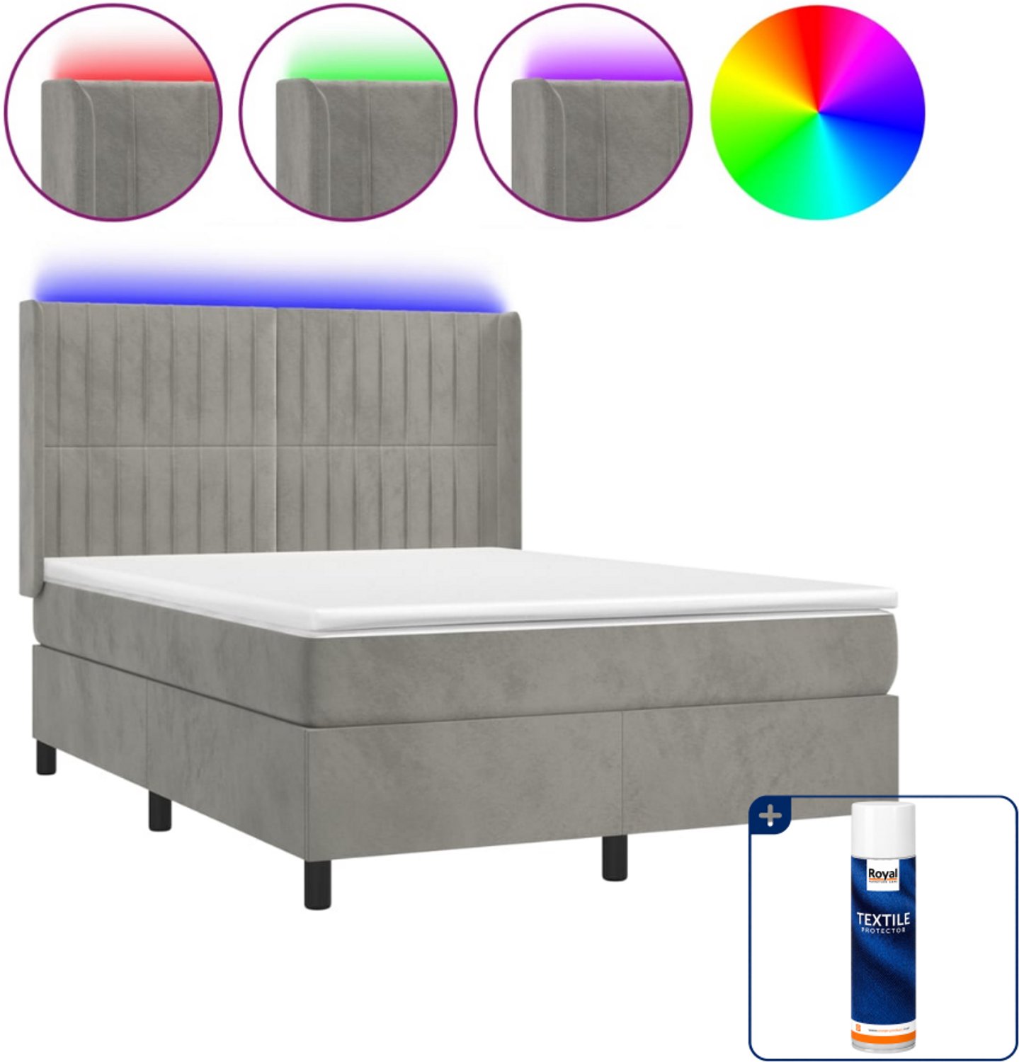 vidaXL boxspring met matras en LED - Small double - lichtgrijs - Inclusief textielbeschermer 500 ml