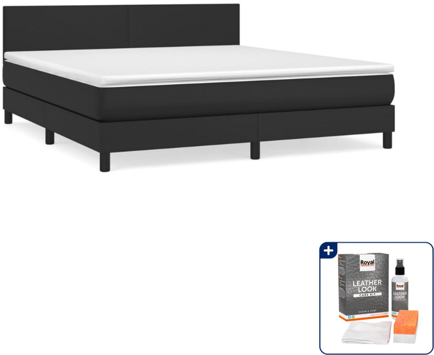 vidaXL boxspring met matras - Queensize - 160 x 200 cm - zwart - Inclusief onderhoudsset voor kunstleer 150 ml