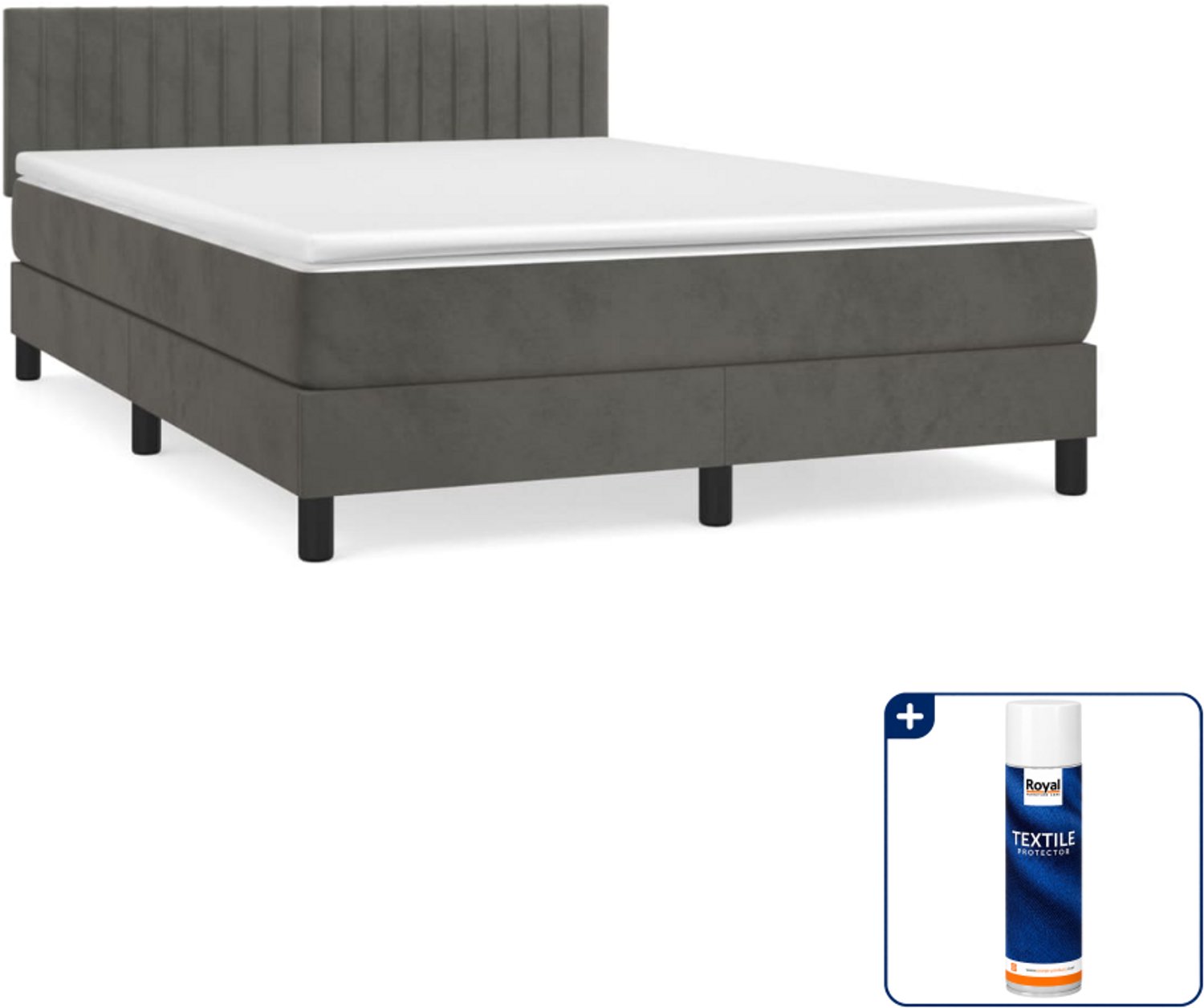 vidaXL boxspring met matras - Small double - 140 x 200 cm - donkergrijs - Inclusief textielbeschermer 500 ml
