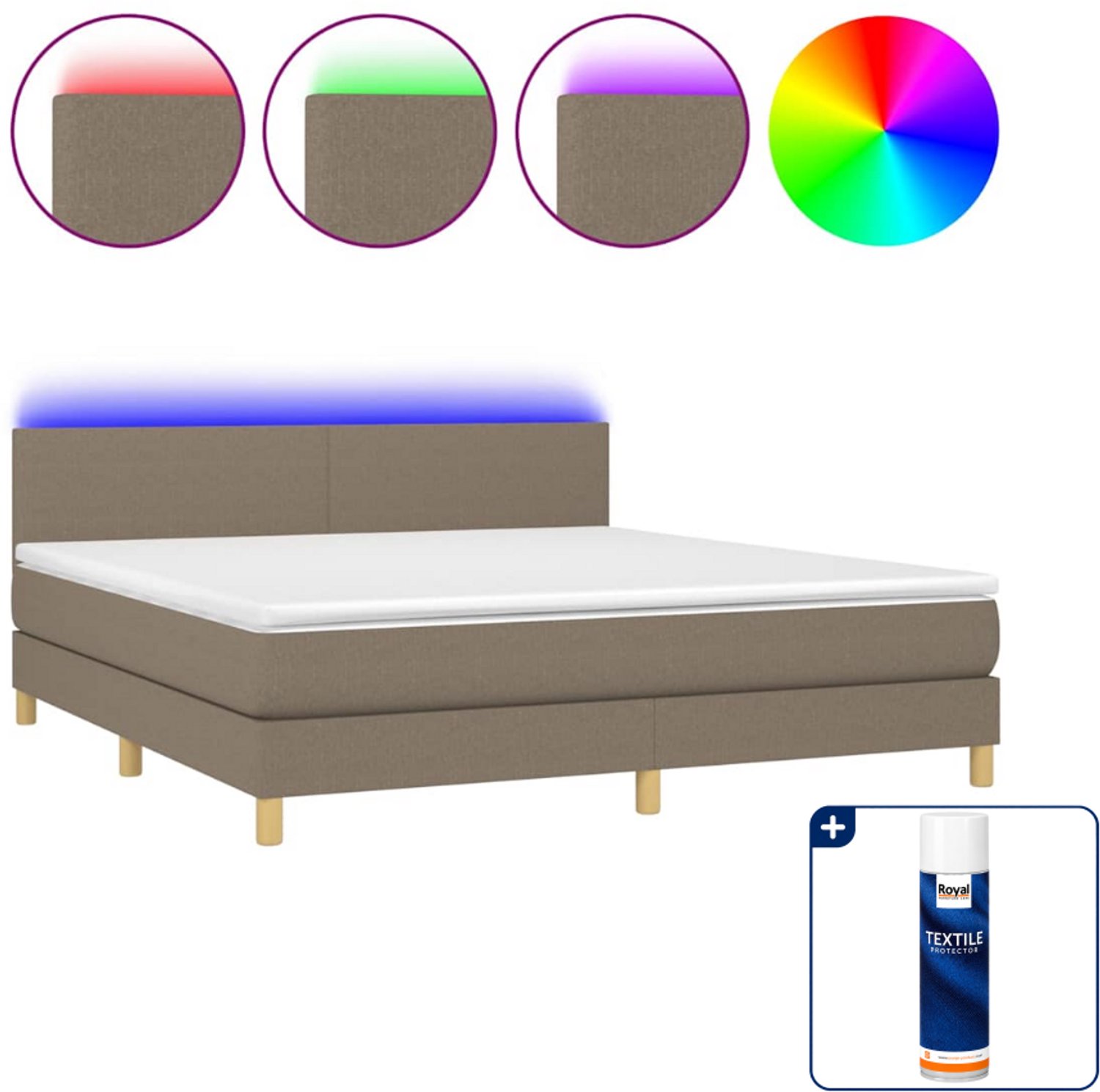 vidaXL Kingsize boxspring met matras en LED - 180 x 200 cm - taupe - Inclusief textielbeschermer 500 ml
