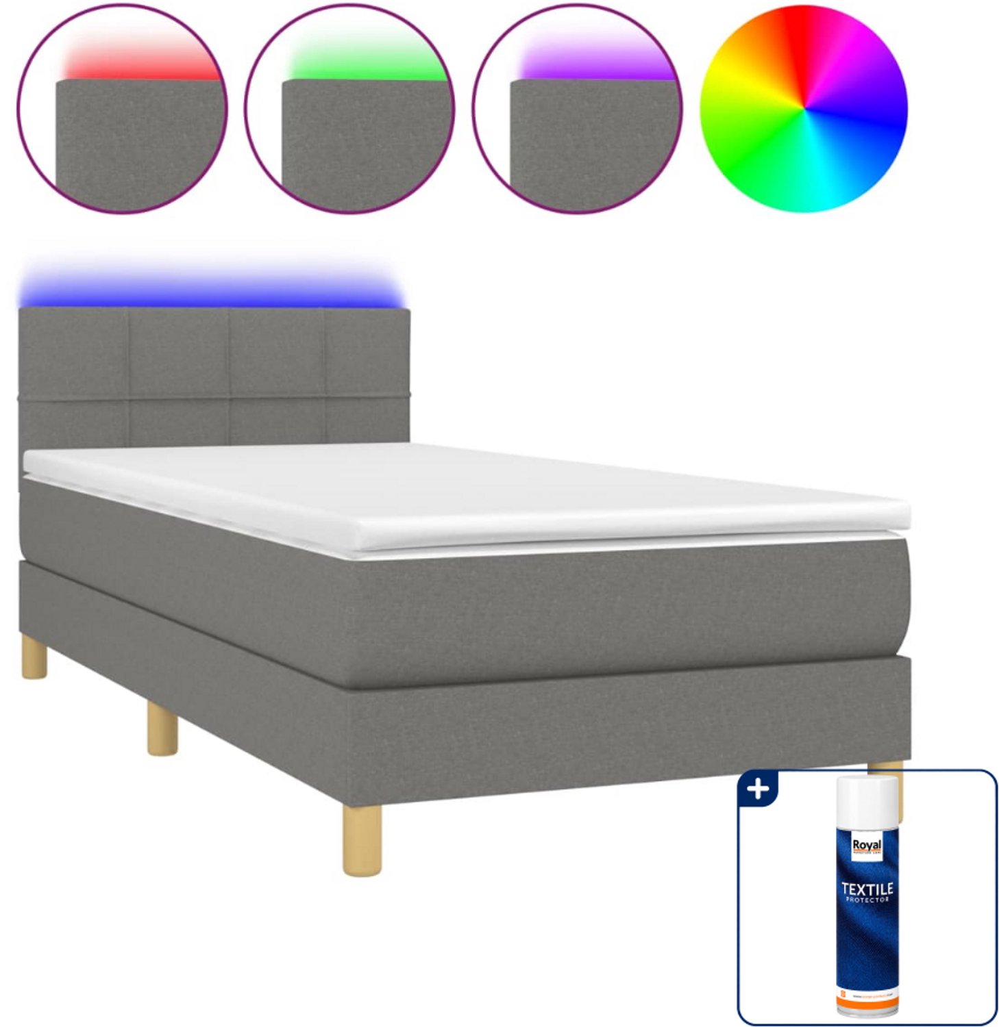 vidaXL boxspring met matras en led - 100 x 200 cm - donkergrijs - Inclusief textielbeschermer 500 ml