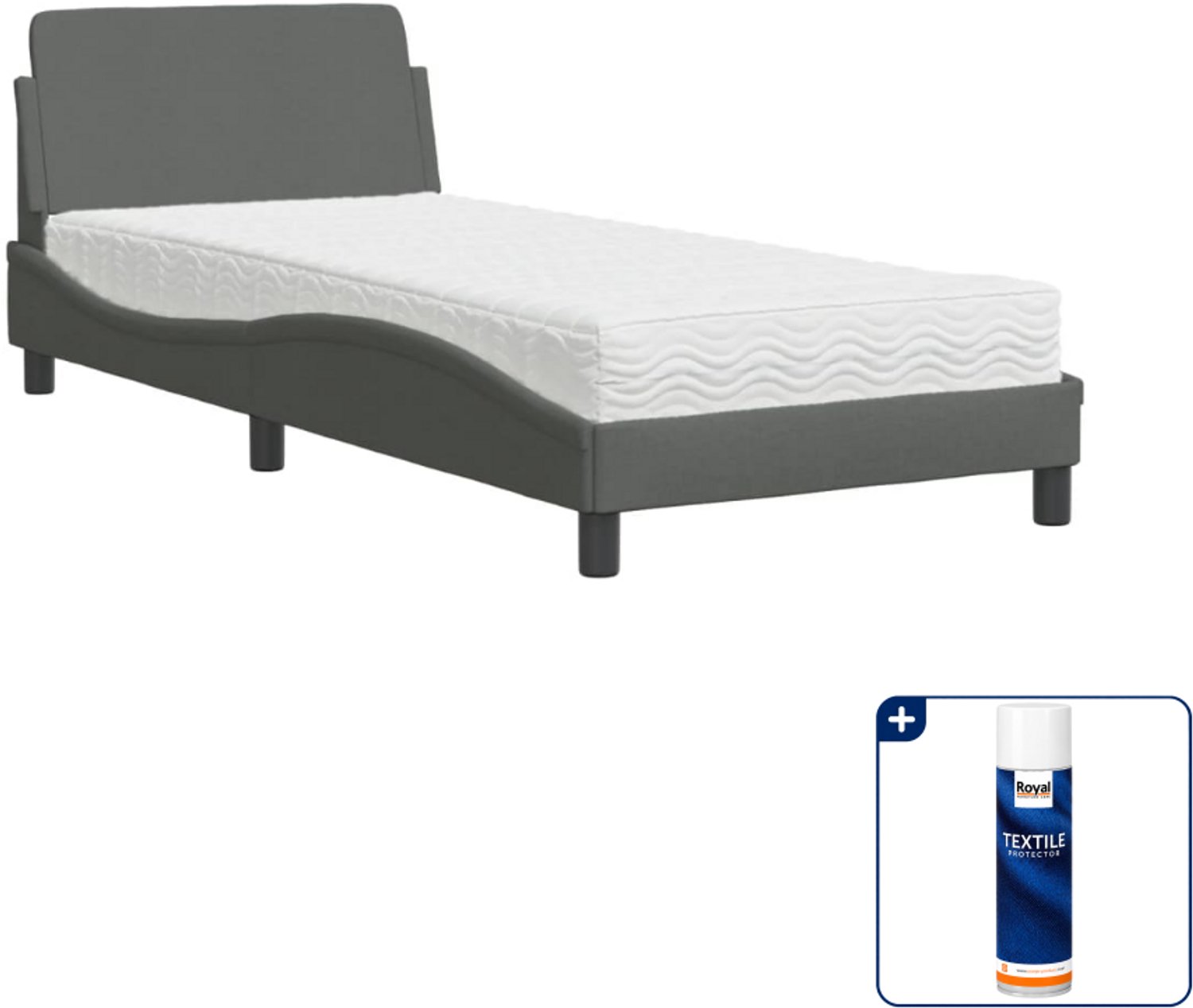 vidaXL Dover bed met matras 90 x 190 cm - stof - donkergrijs - Inclusief textielbeschermer 500 ml
