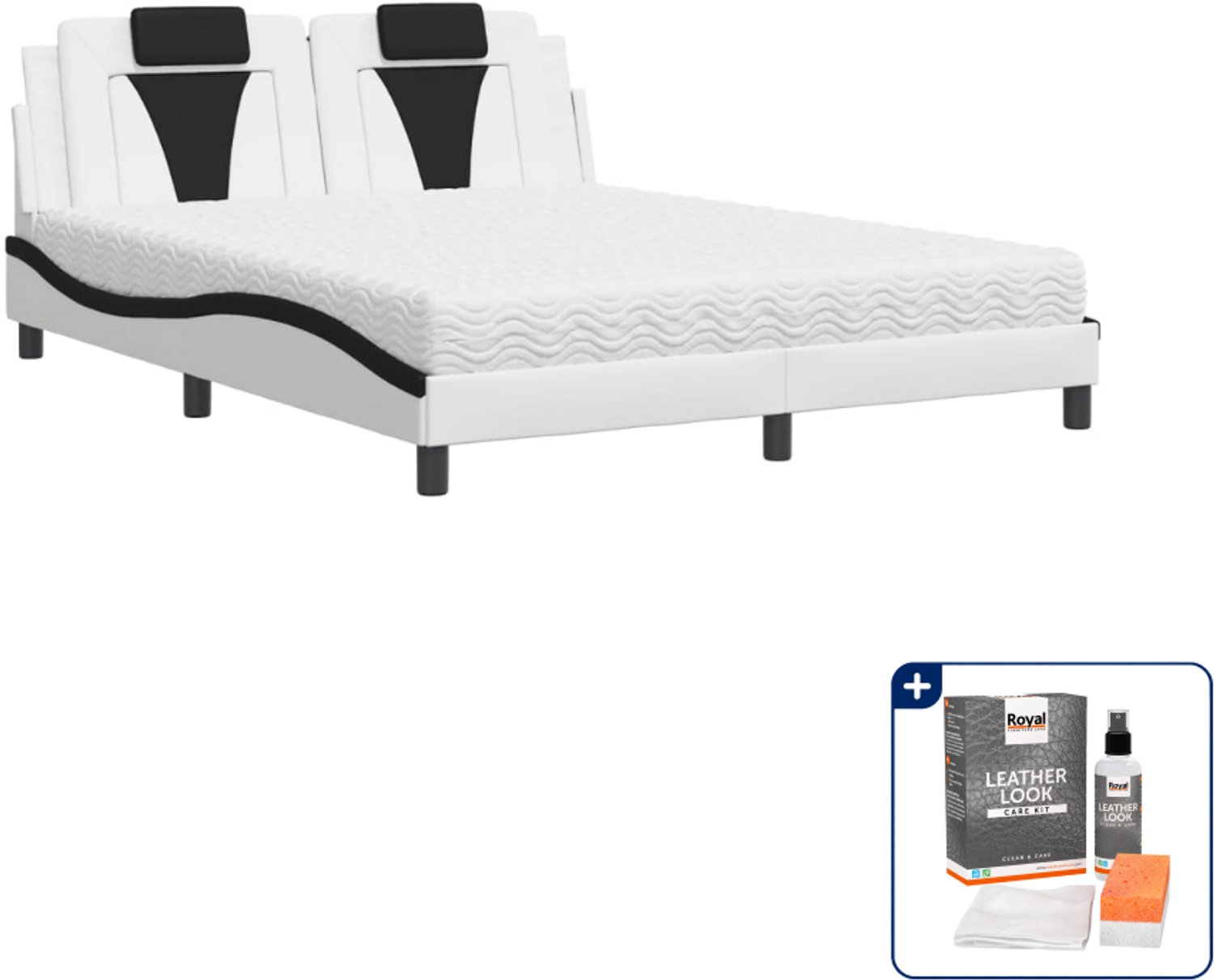 vidaXL Viana bed Queensize 160 x 200 cm - kunstleer - wit en zwart - Inclusief onderhoudsset voor kunstleer 150 ml Grijs