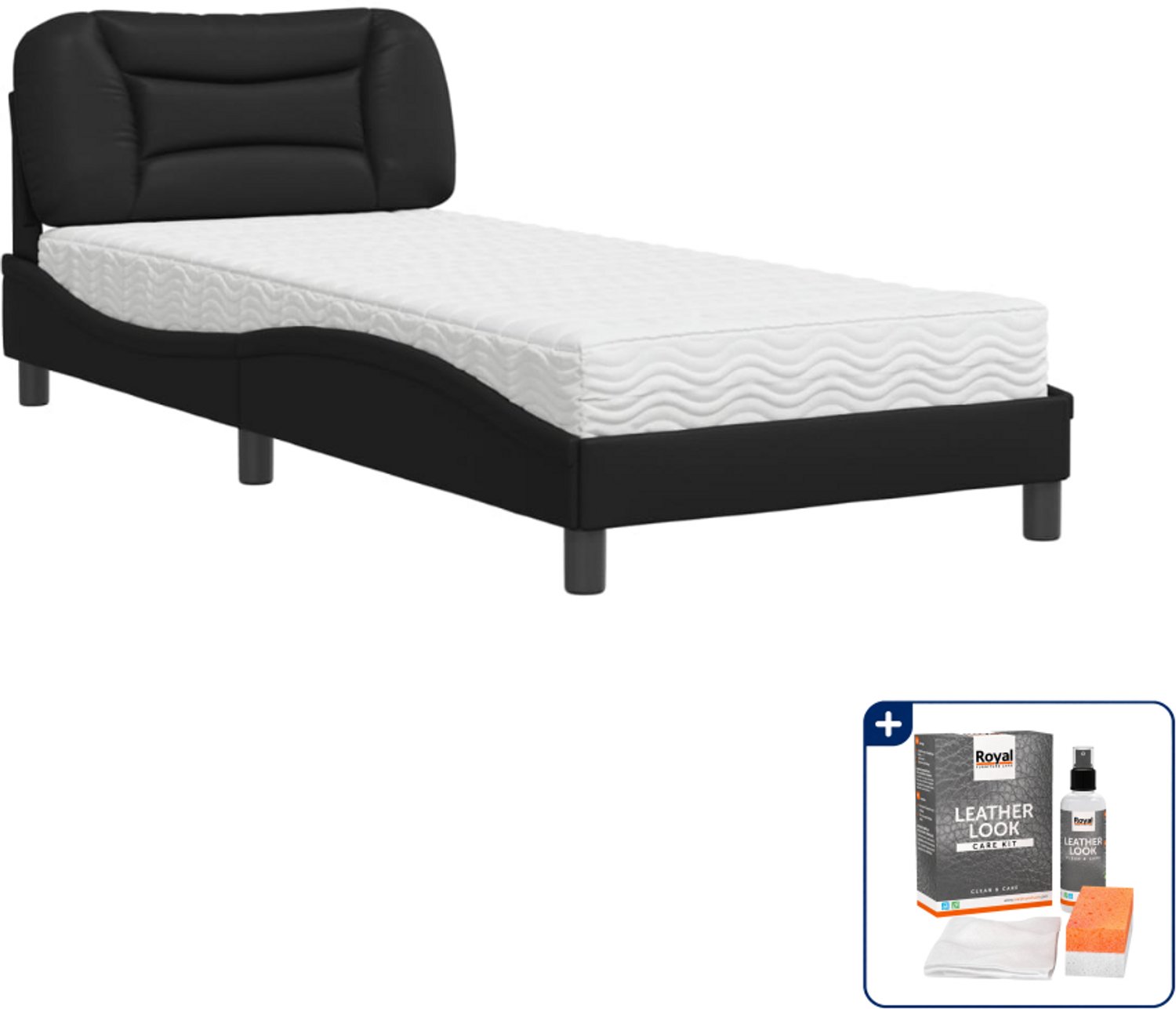 vidaXL Hvar bed met matras 80 x 200 cm - kunstleer - zwart - Inclusief onderhoudsset voor kunstleer 150 ml